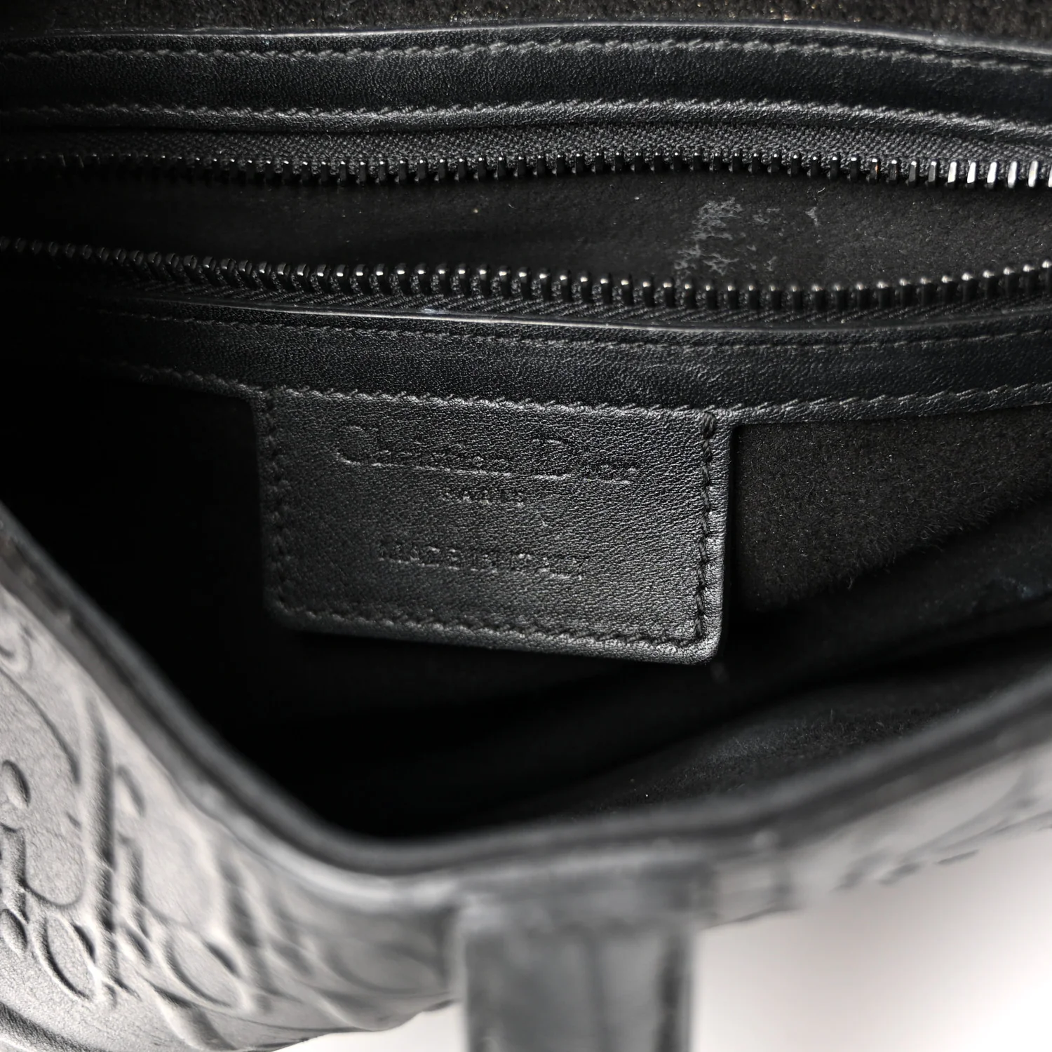 Calfskin Embossed Oblique Saddle Bag Black - Image 6