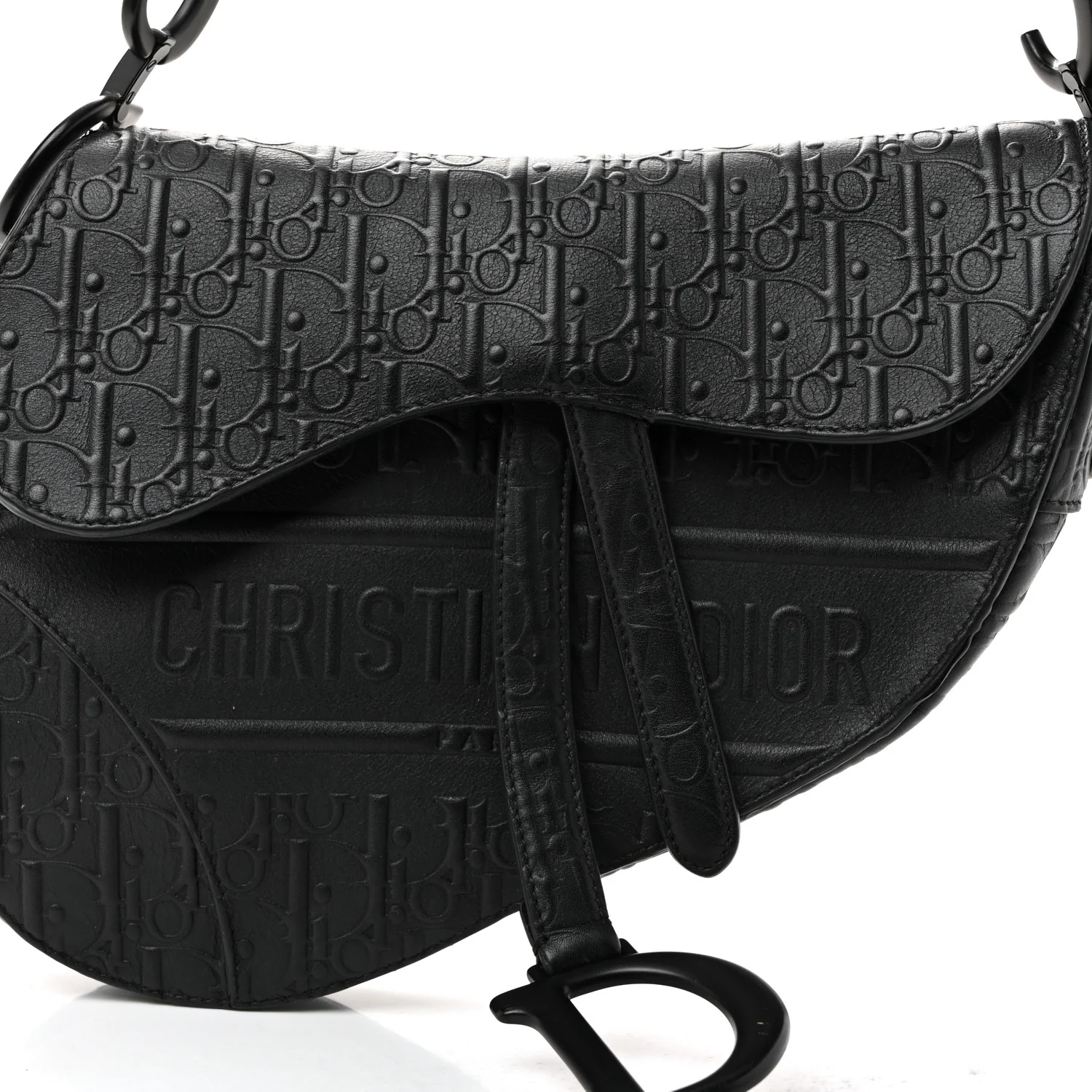 Calfskin Embossed Oblique Saddle Bag Black - Image 8