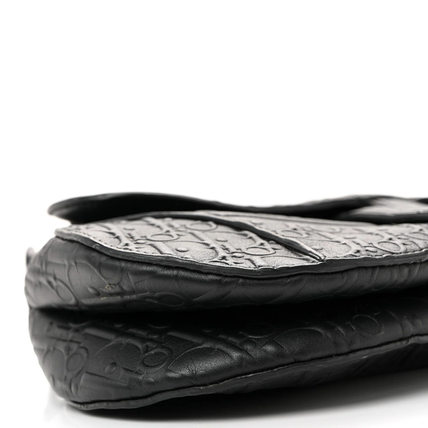 Calfskin Embossed Oblique Saddle Bag Black - Image 9