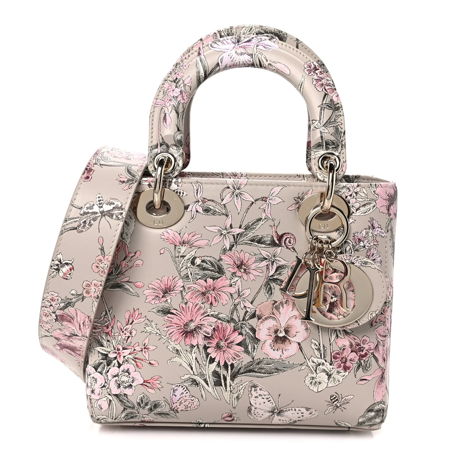 Calfskin Flower Printed Small My ABCDior Lady Dior Pink Multicolor