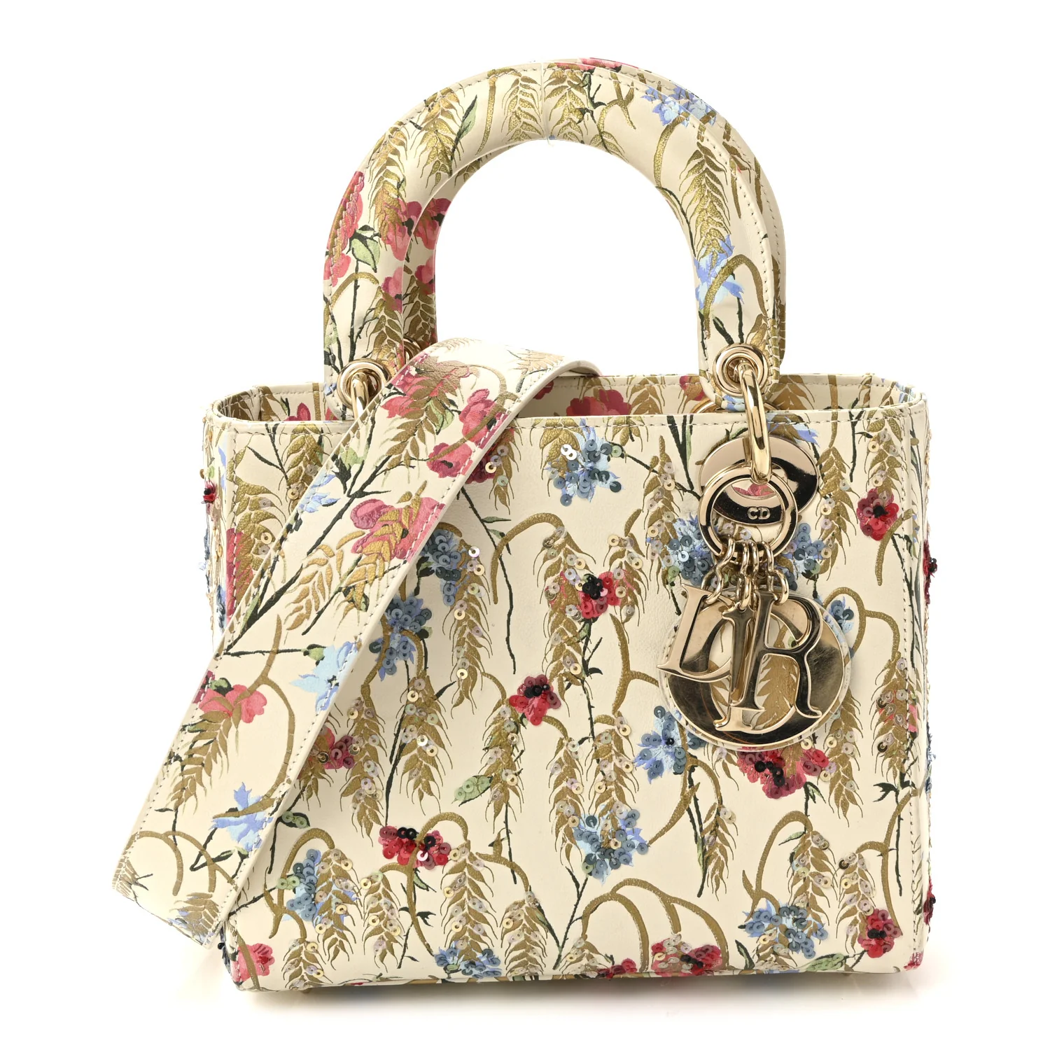Calfskin Hibiscus Printed Embroidered My ABCDior Lady Dior Beige Multicolor