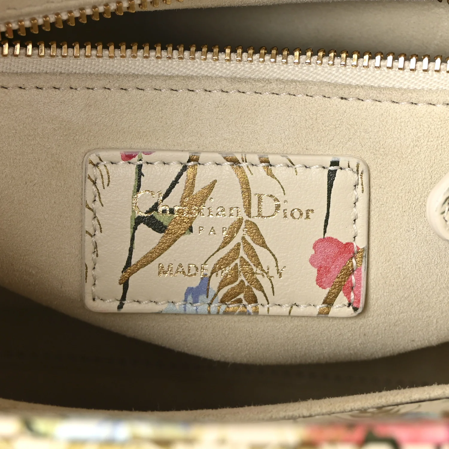 Calfskin Hibiscus Printed Embroidered My ABCDior Lady Dior Beige Multicolor - Image 6
