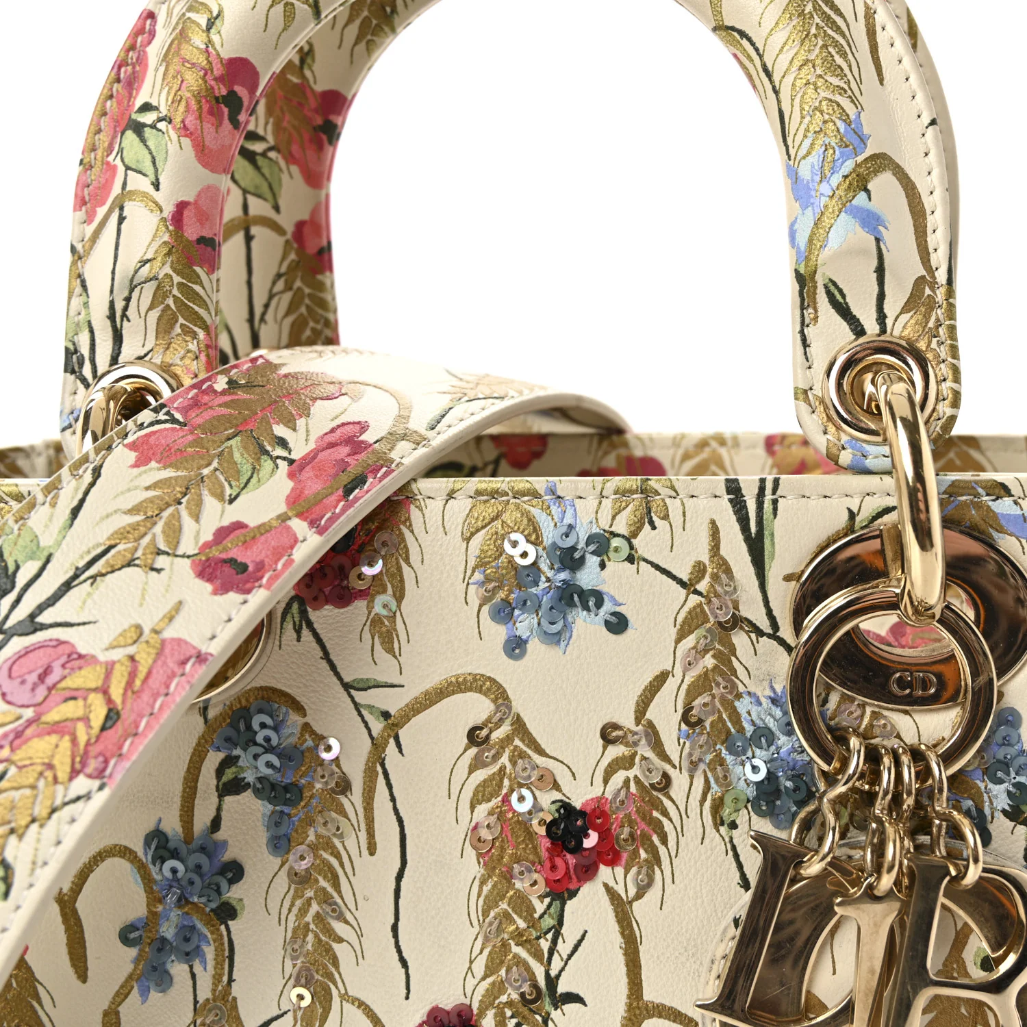 Calfskin Hibiscus Printed Embroidered My ABCDior Lady Dior Beige Multicolor - Image 7