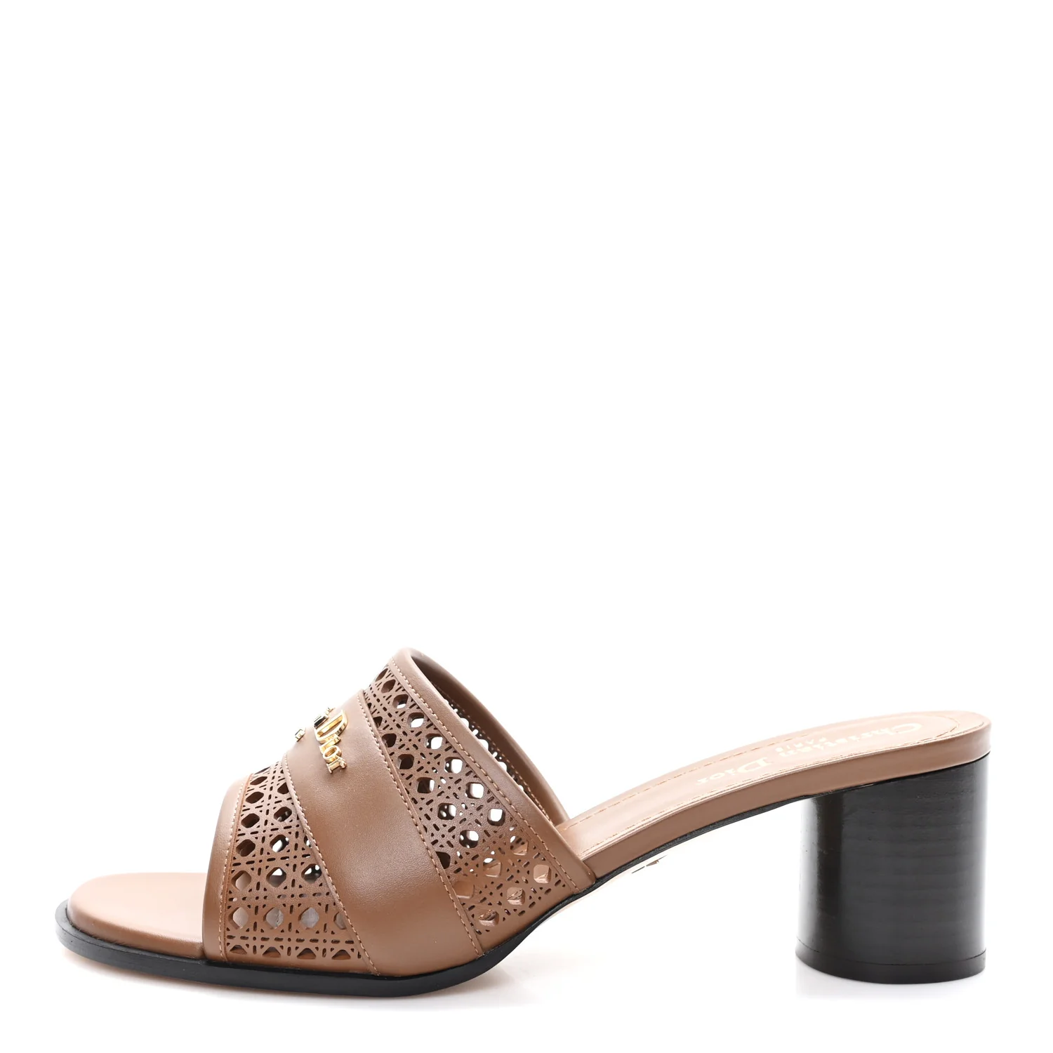 Calfskin Lambskin Micro Cannage D-Lane Pump Slide Sandals 40 Camel