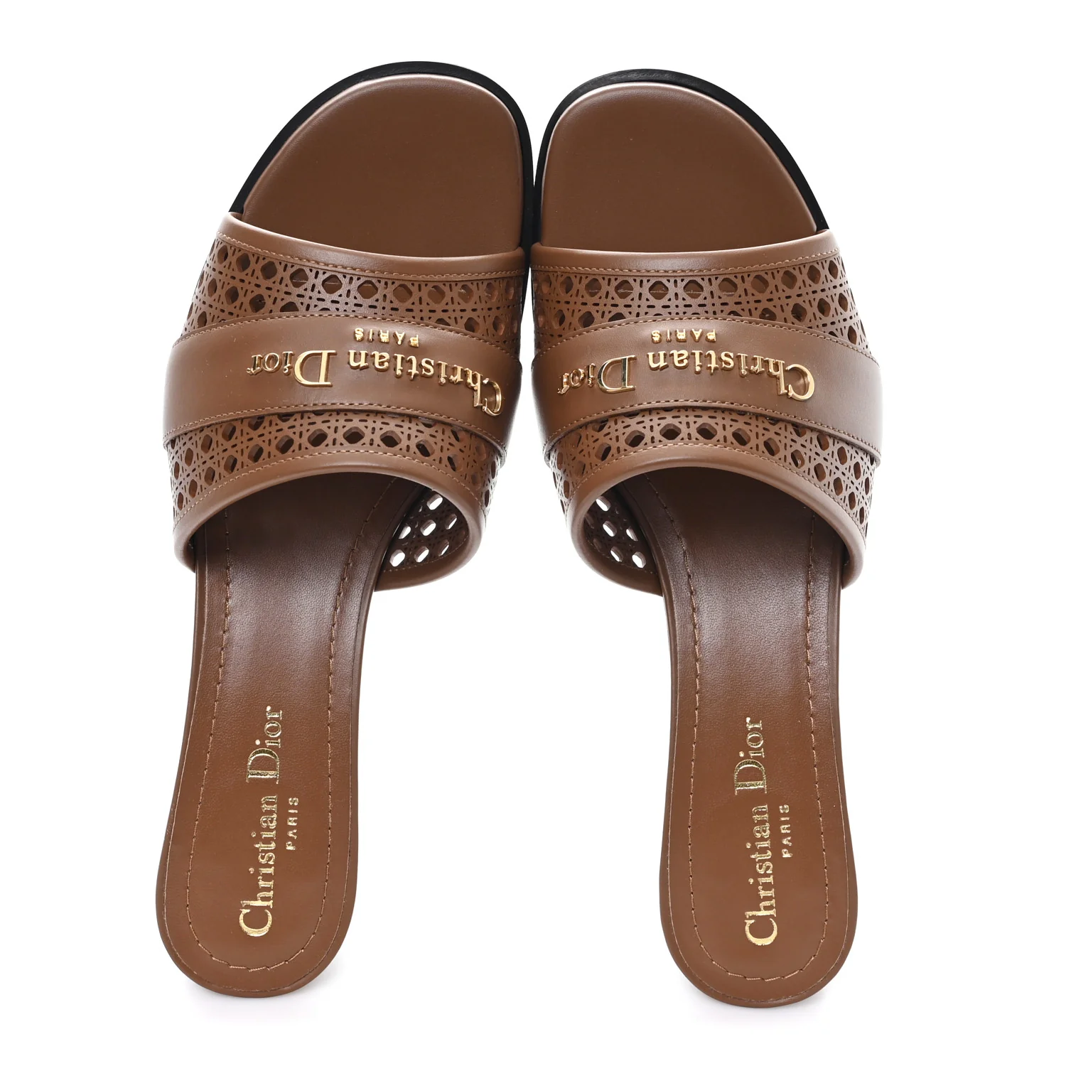 Calfskin Lambskin Micro Cannage D-Lane Pump Slide Sandals 40 Camel - Image 2