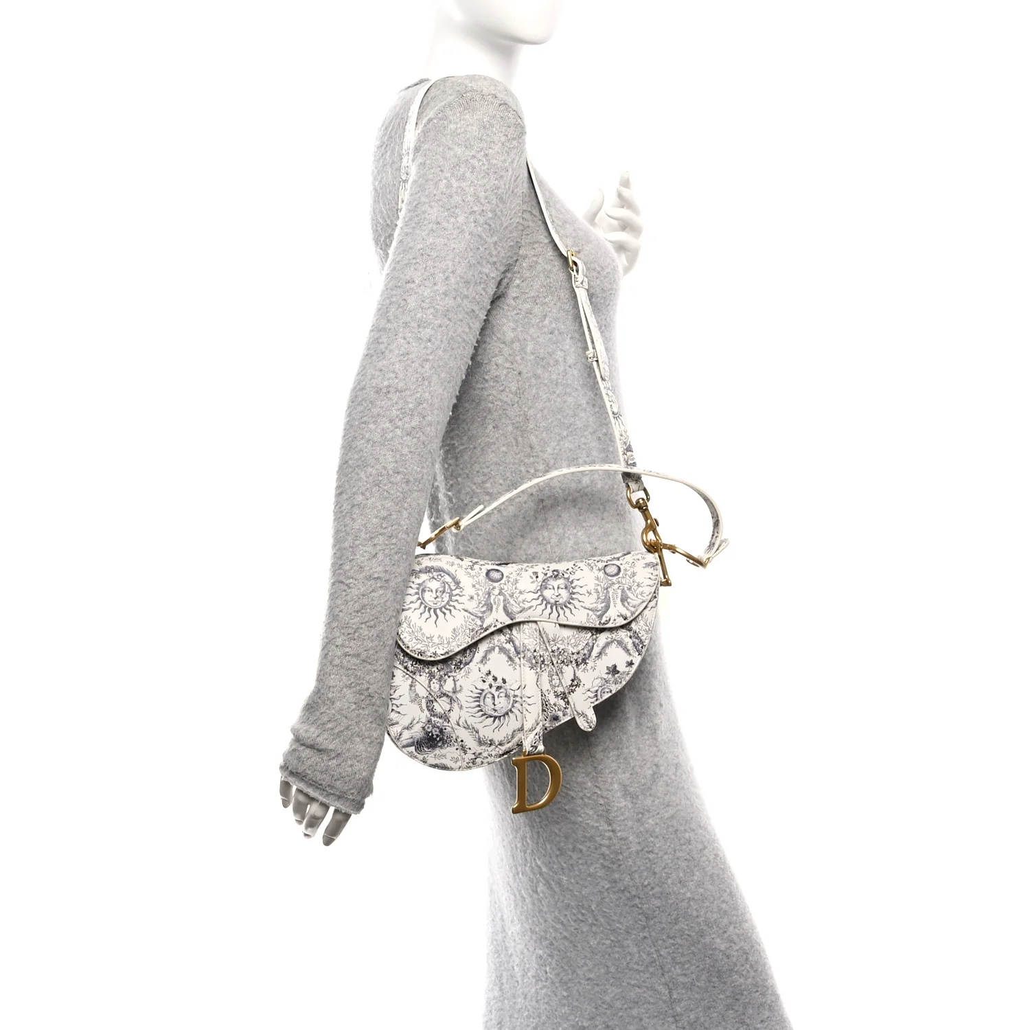 Calfskin Le Soleil Print Saddle Bag With Strap White Black - Image 2