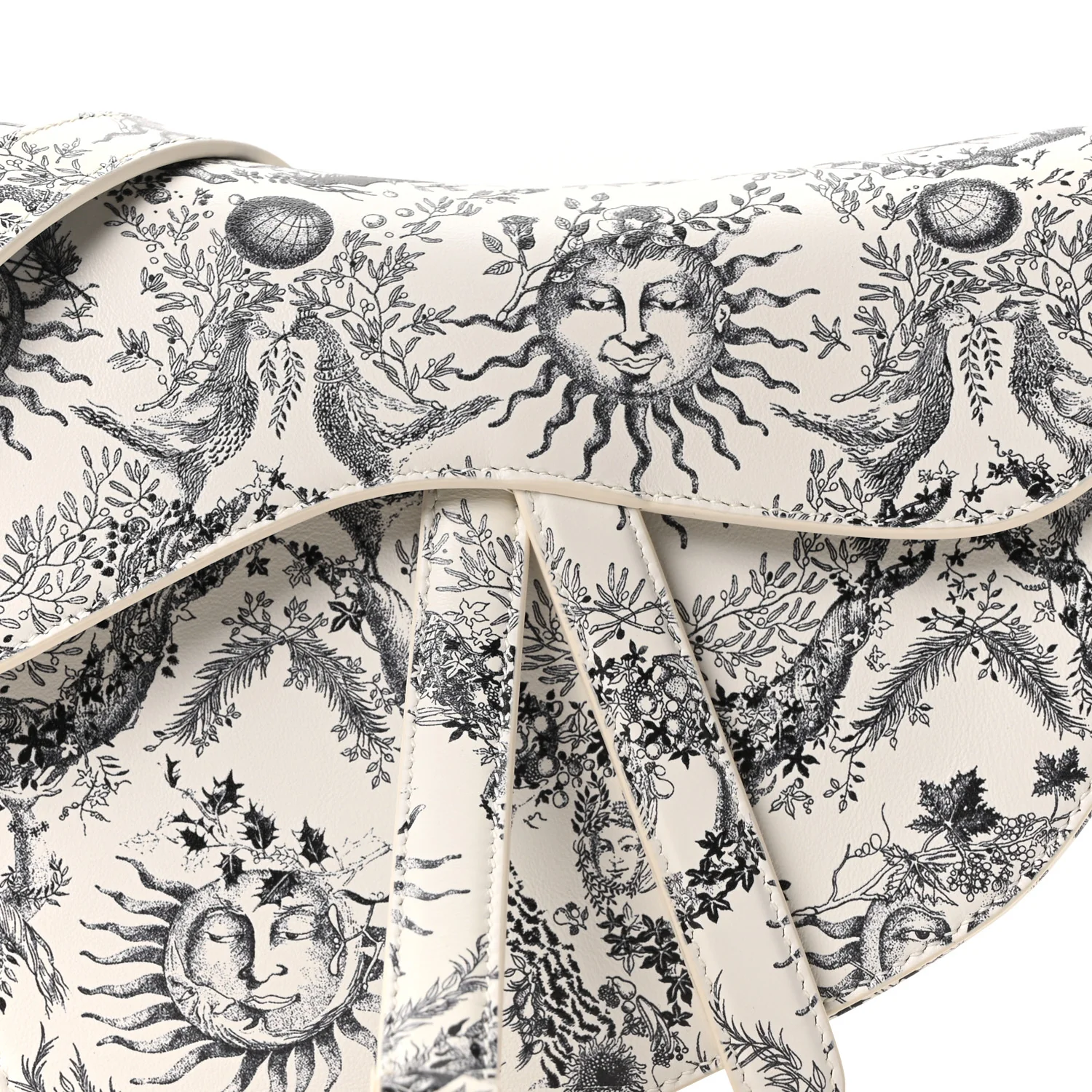 Calfskin Le Soleil Print Saddle Bag With Strap White Black - Image 8