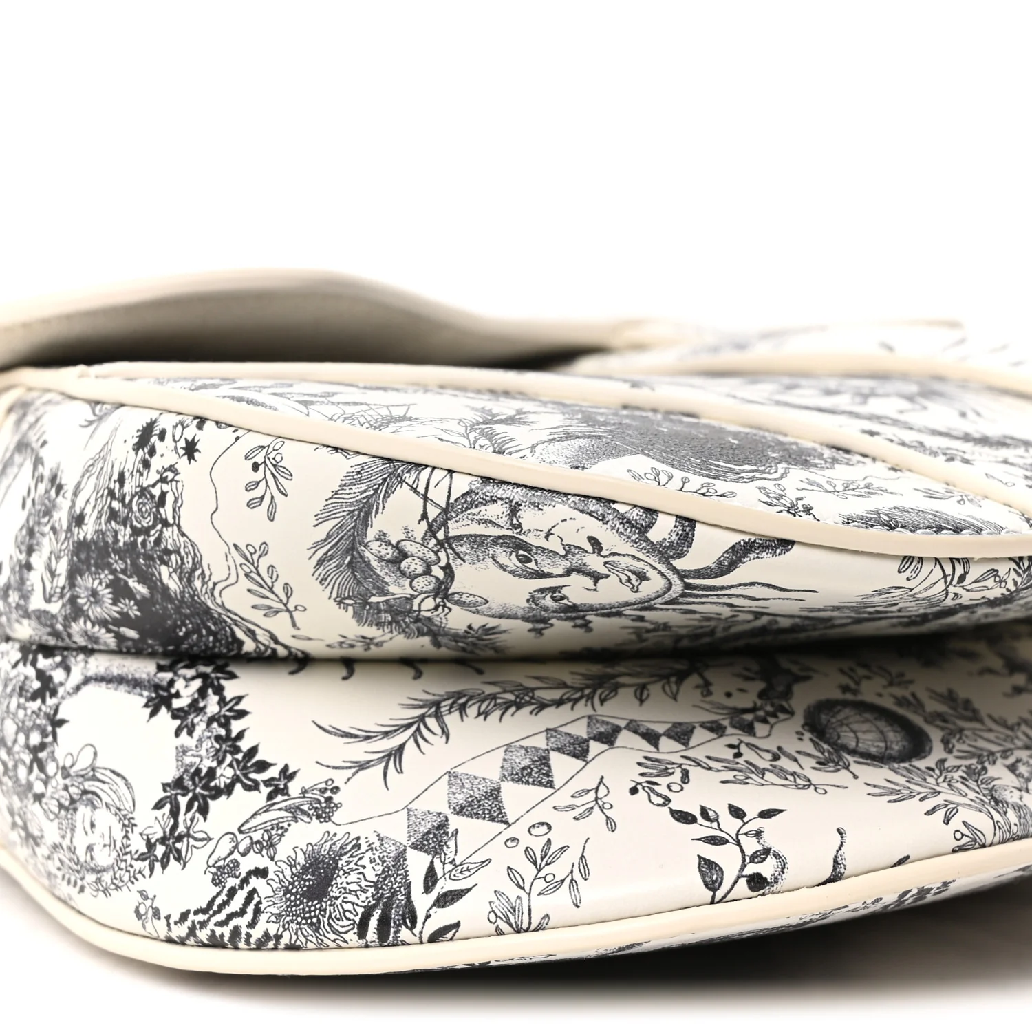 Calfskin Le Soleil Print Saddle Bag With Strap White Black - Image 9