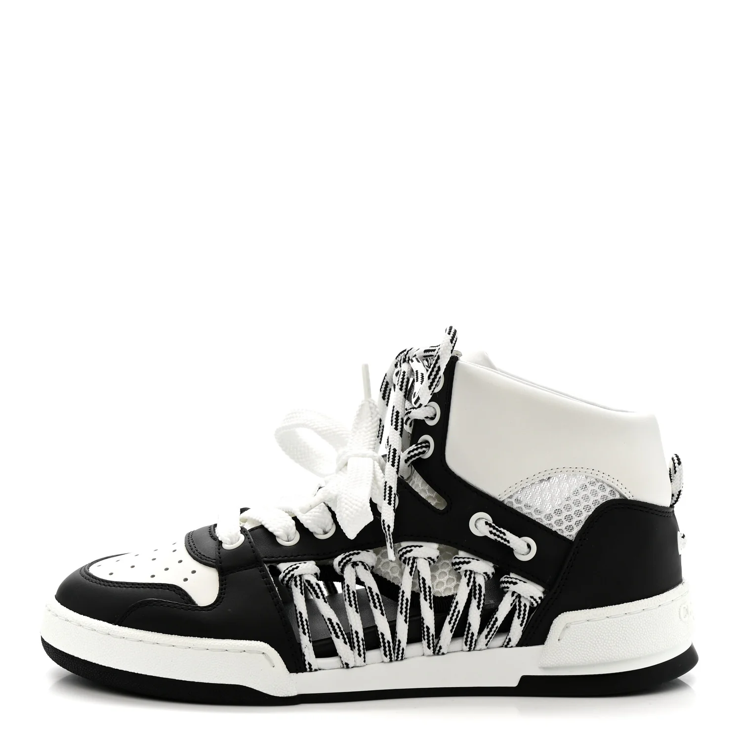 Calfskin Mesh Cutout High Top Sneakers 37 Black White