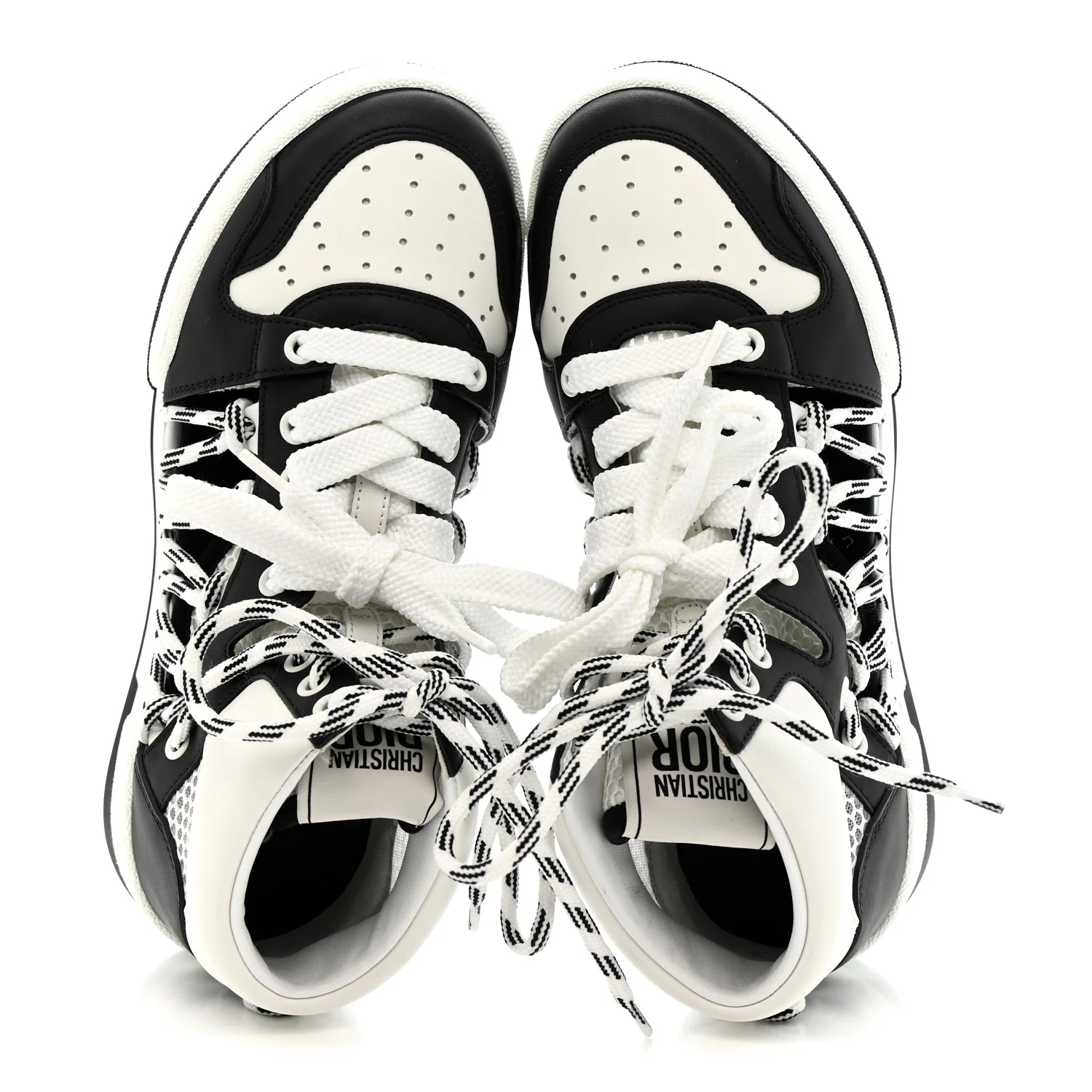 Calfskin Mesh Cutout High Top Sneakers 37 Black White - Image 2