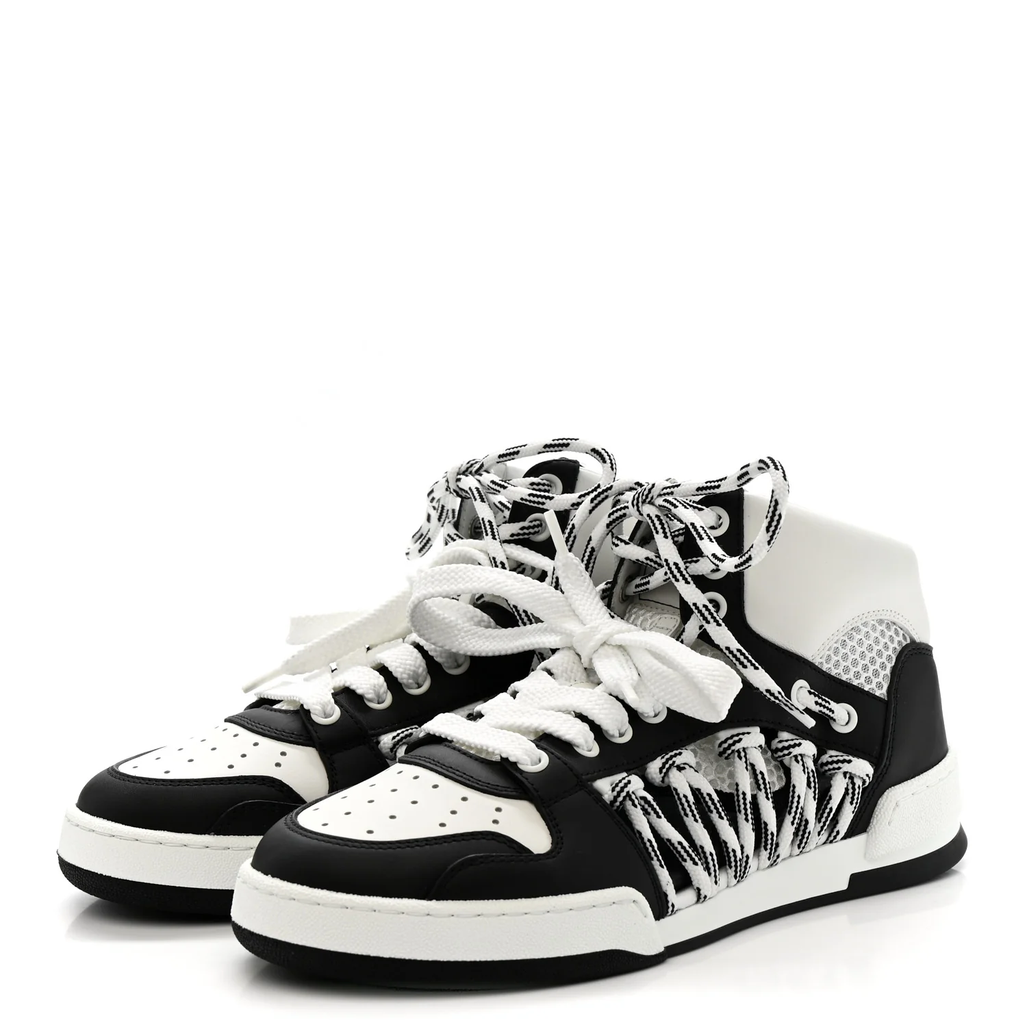 Calfskin Mesh Cutout High Top Sneakers 37 Black White - Image 4