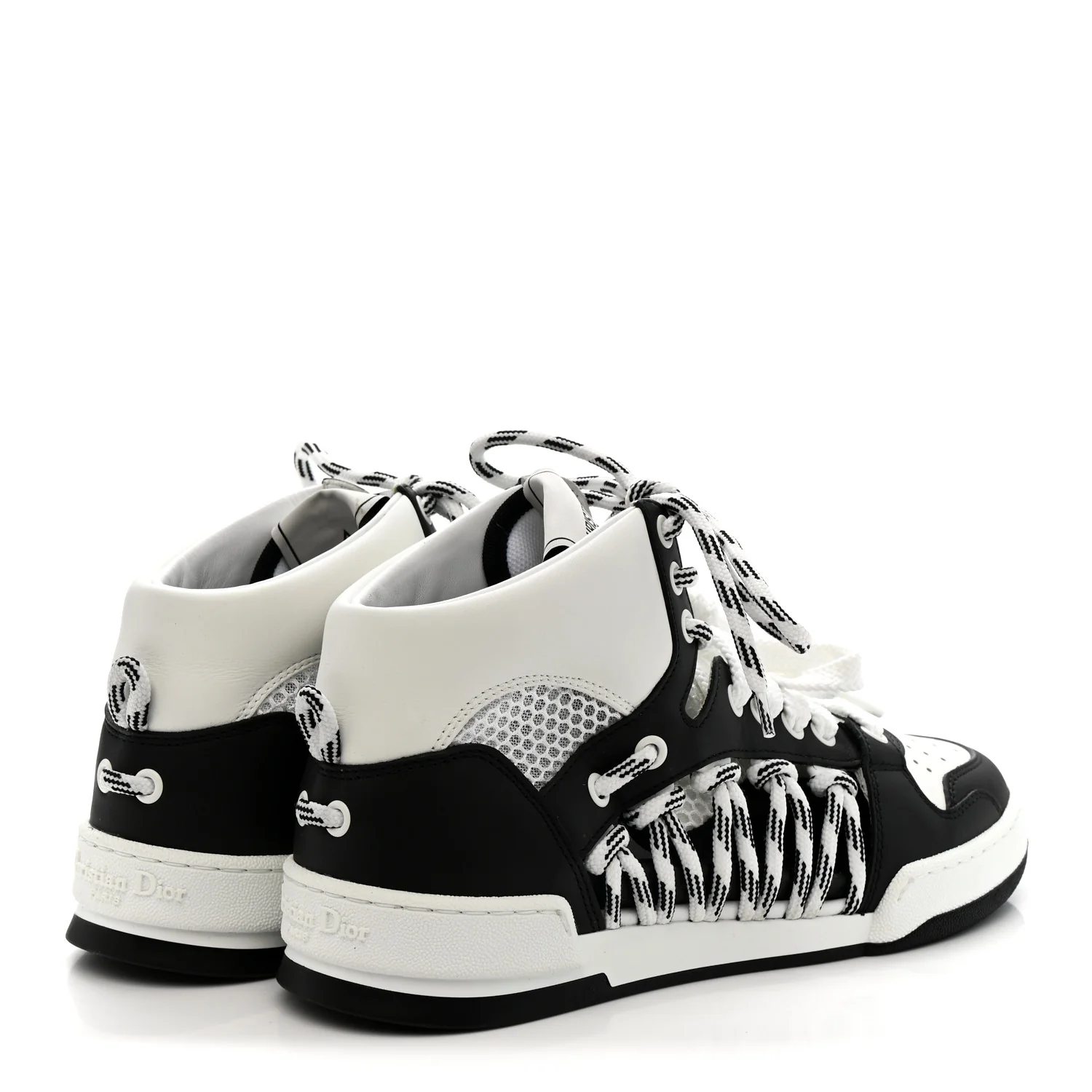 Calfskin Mesh Cutout High Top Sneakers 37 Black White - Image 5