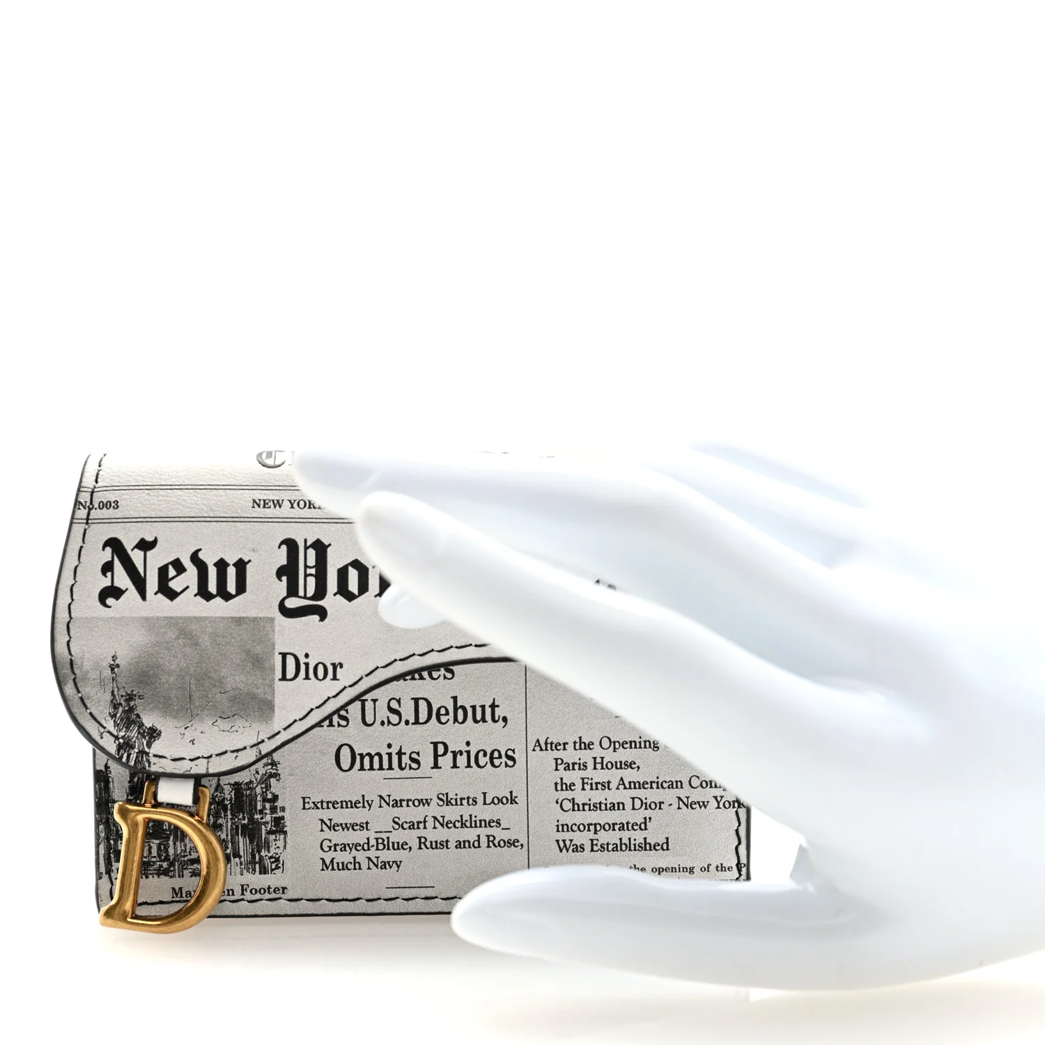 Calfskin Newspaper Printed Saddle Bloom Card Holder White Black - Image 2