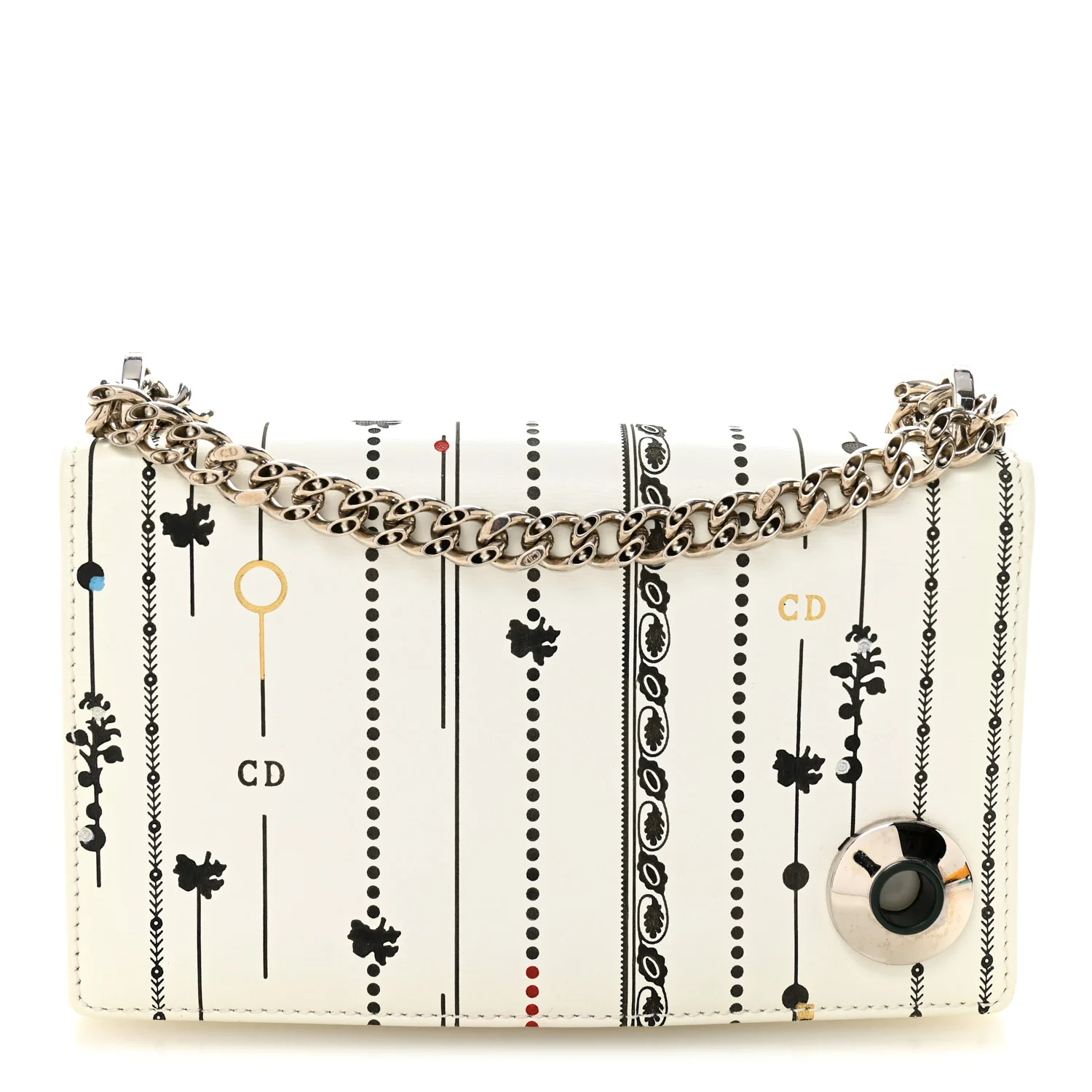 Calfskin Printed Mini Diorama Flap Bag White