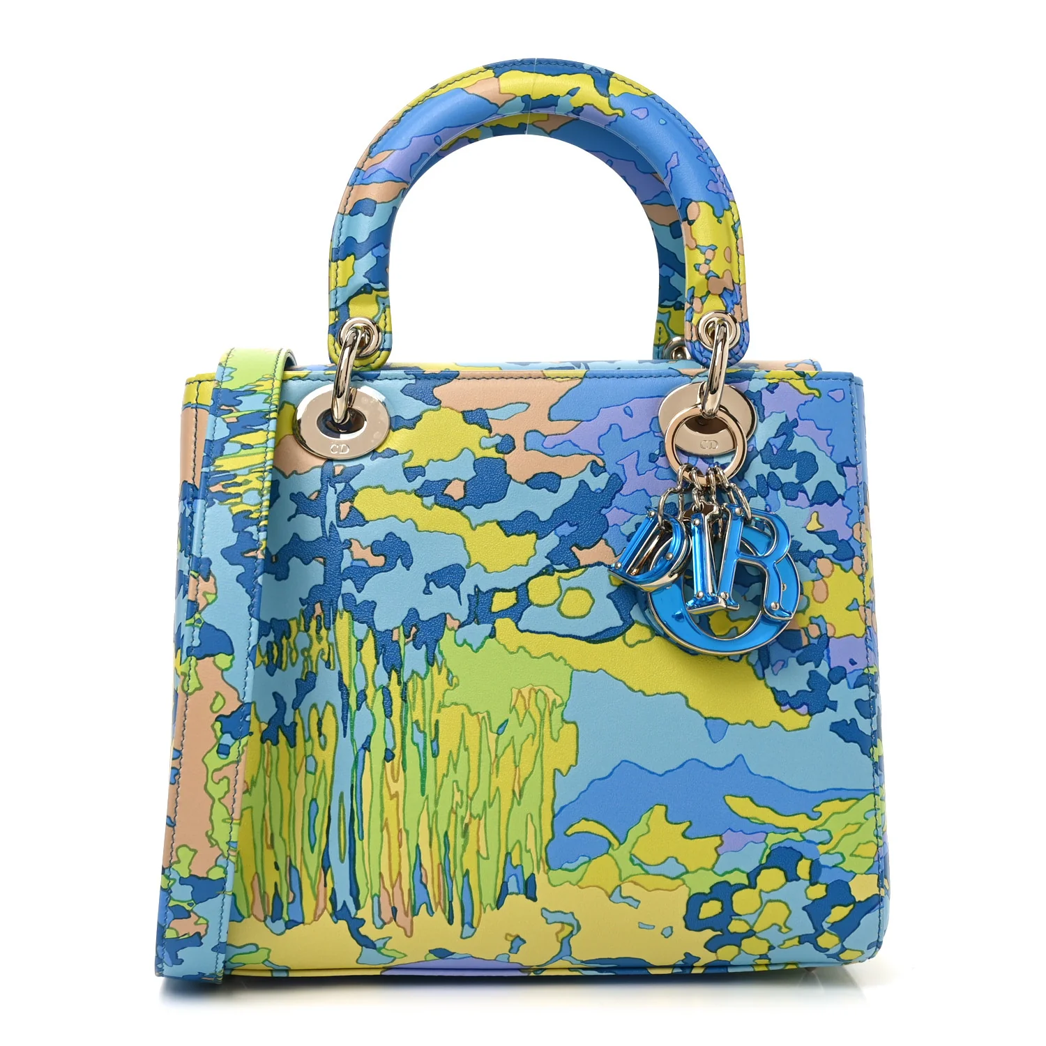 Calfskin Printed Woods All Over Medium Lady Dior Blue Multicolor