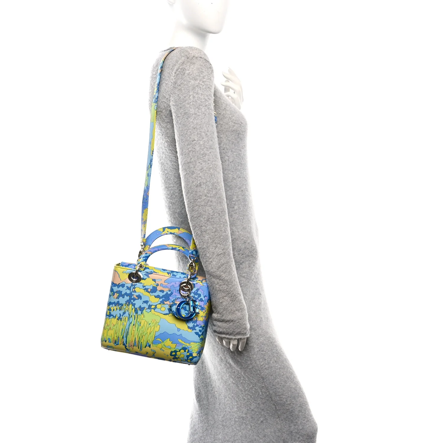 Calfskin Printed Woods All Over Medium Lady Dior Blue Multicolor - Image 2