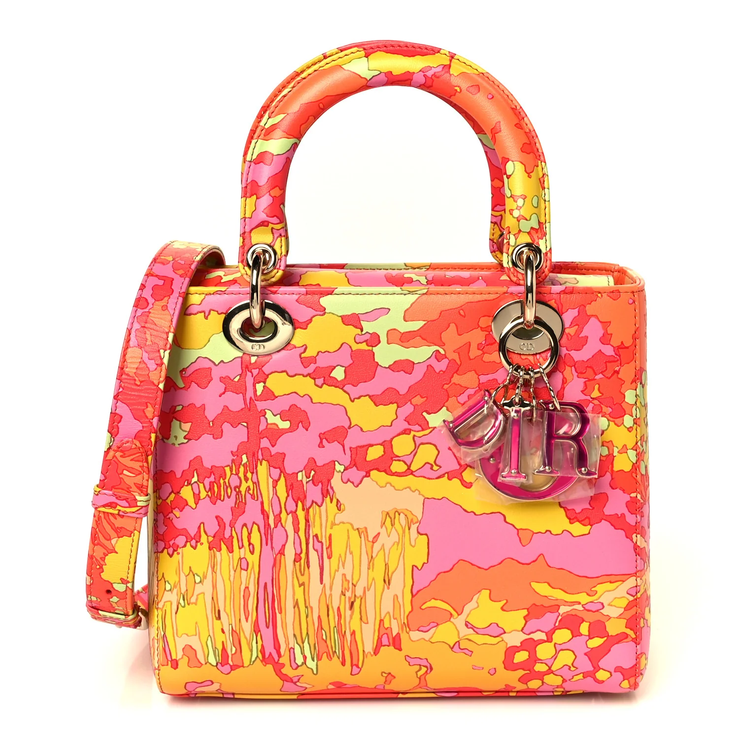 Calfskin Printed Woods All Over Medium Lady Dior Pink Multicolor