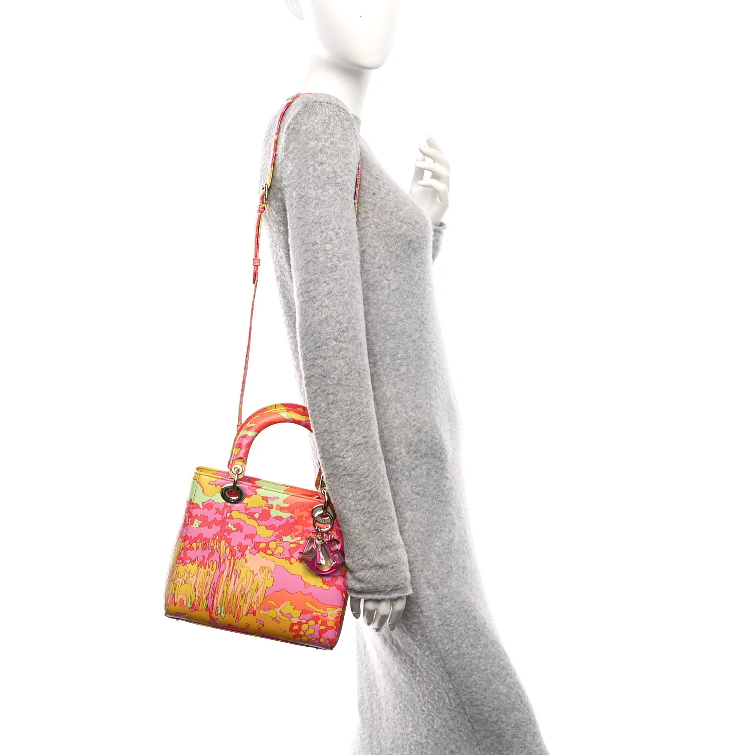 Calfskin Printed Woods All Over Medium Lady Dior Pink Multicolor - Image 2