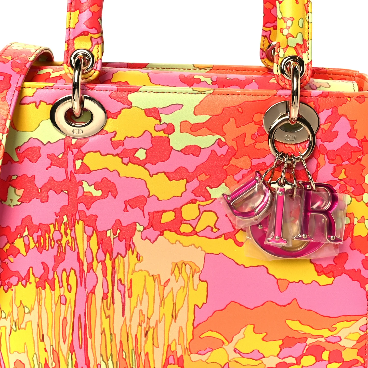 Calfskin Printed Woods All Over Medium Lady Dior Pink Multicolor - Image 8