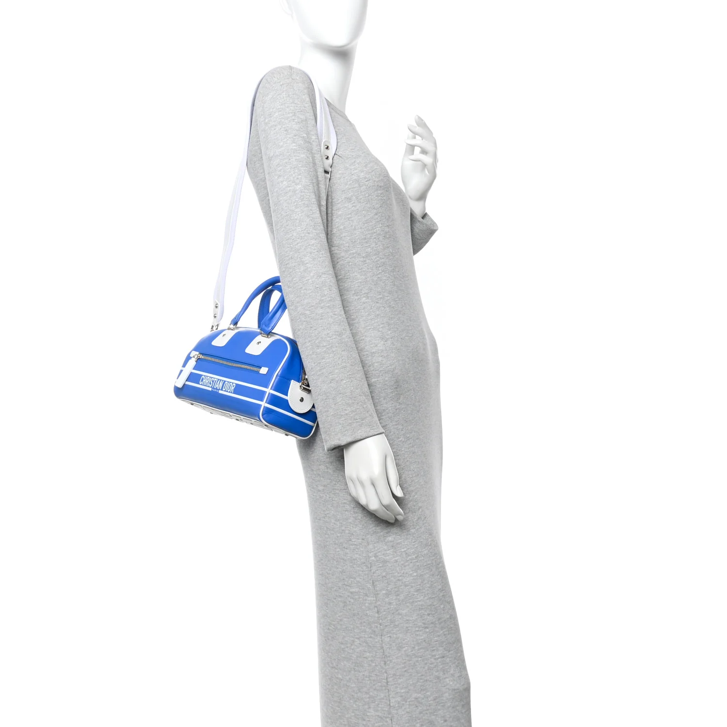 Calfskin Small Dior Vibe Zip Bowling Bag Blue - Image 2