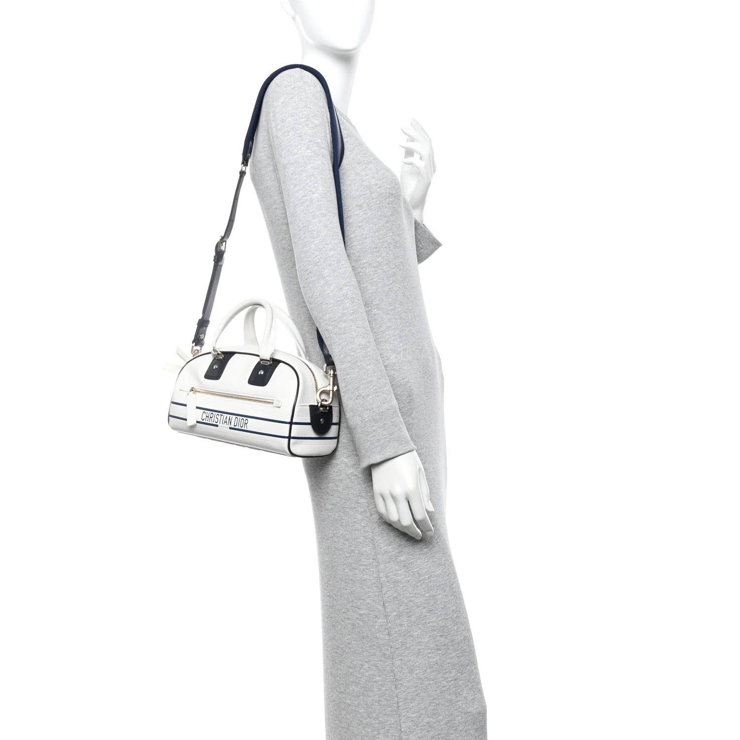 Calfskin Small Dior Vibe Zip Bowling Bag White - Image 2