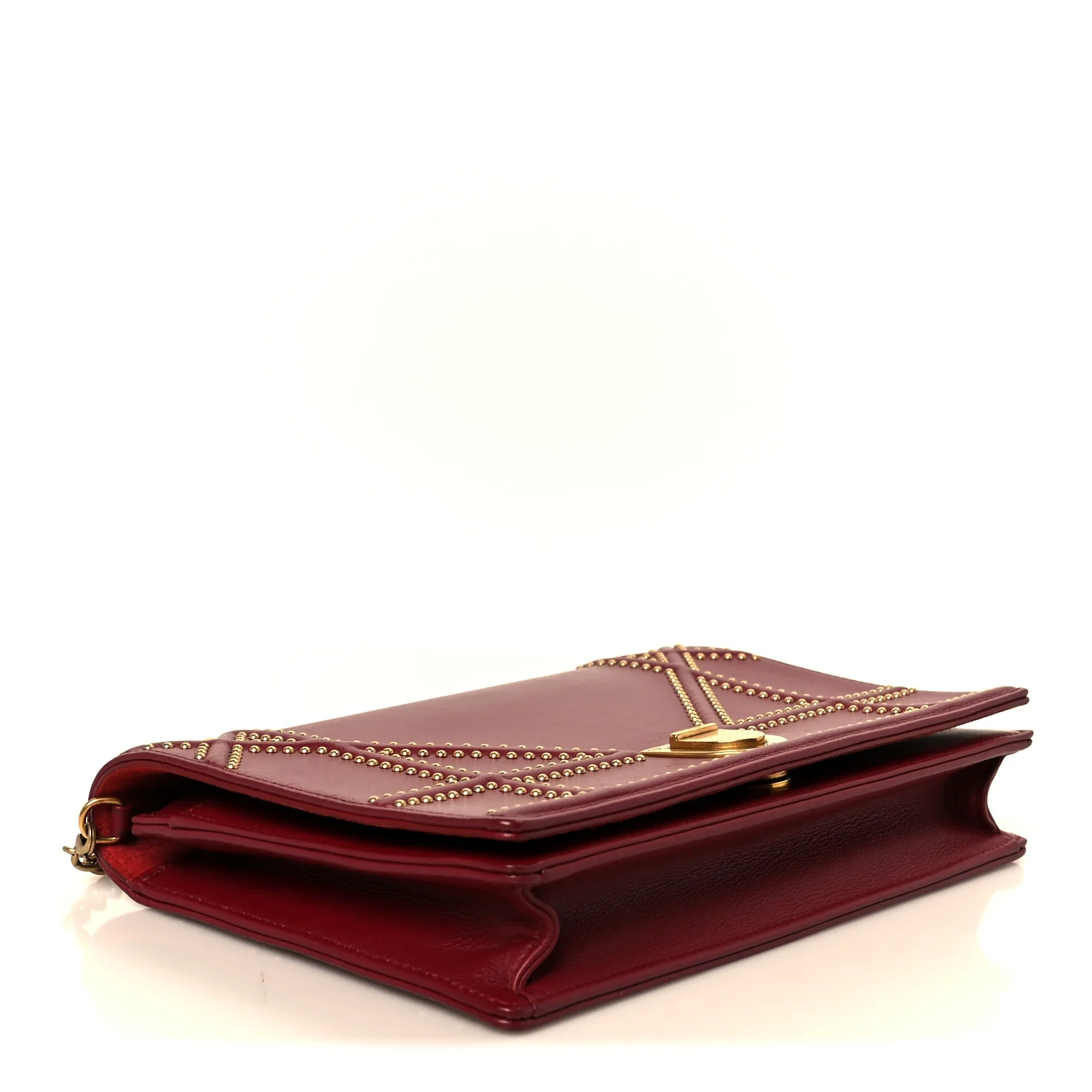 Calfskin Studded Diorama Wallet On Chain Burgundy - Image 4