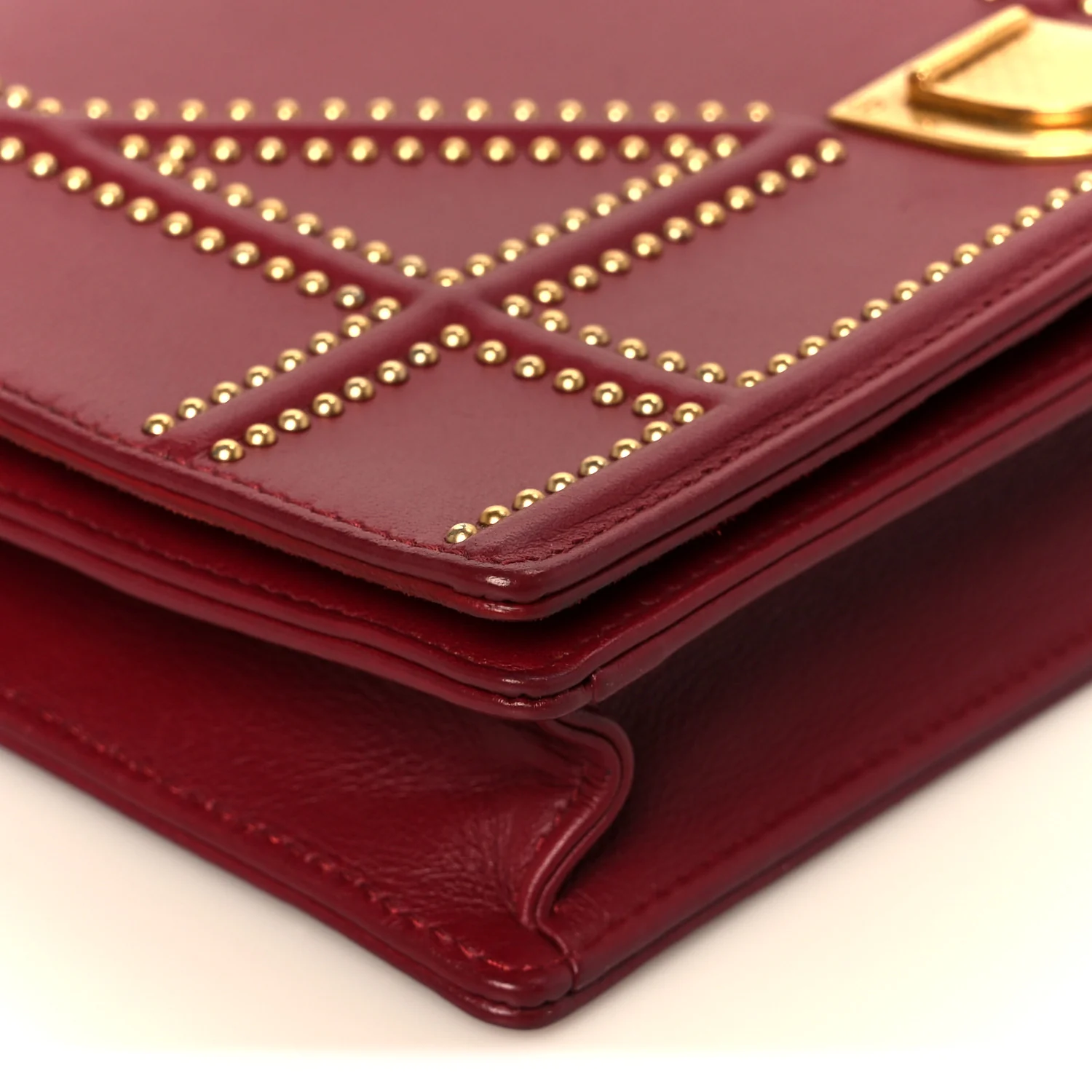 Calfskin Studded Diorama Wallet On Chain Burgundy - Image 9