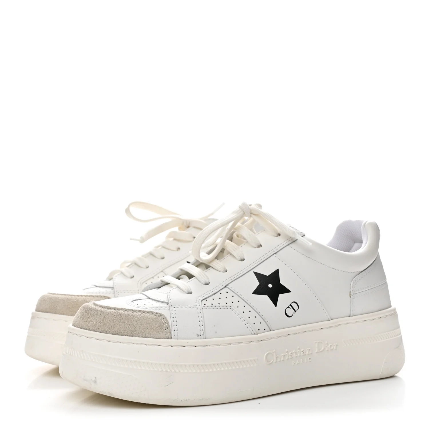 Calfskin Suede Dior Star Ors Platform Sneakers White Black 36.5 White Black - Image 4