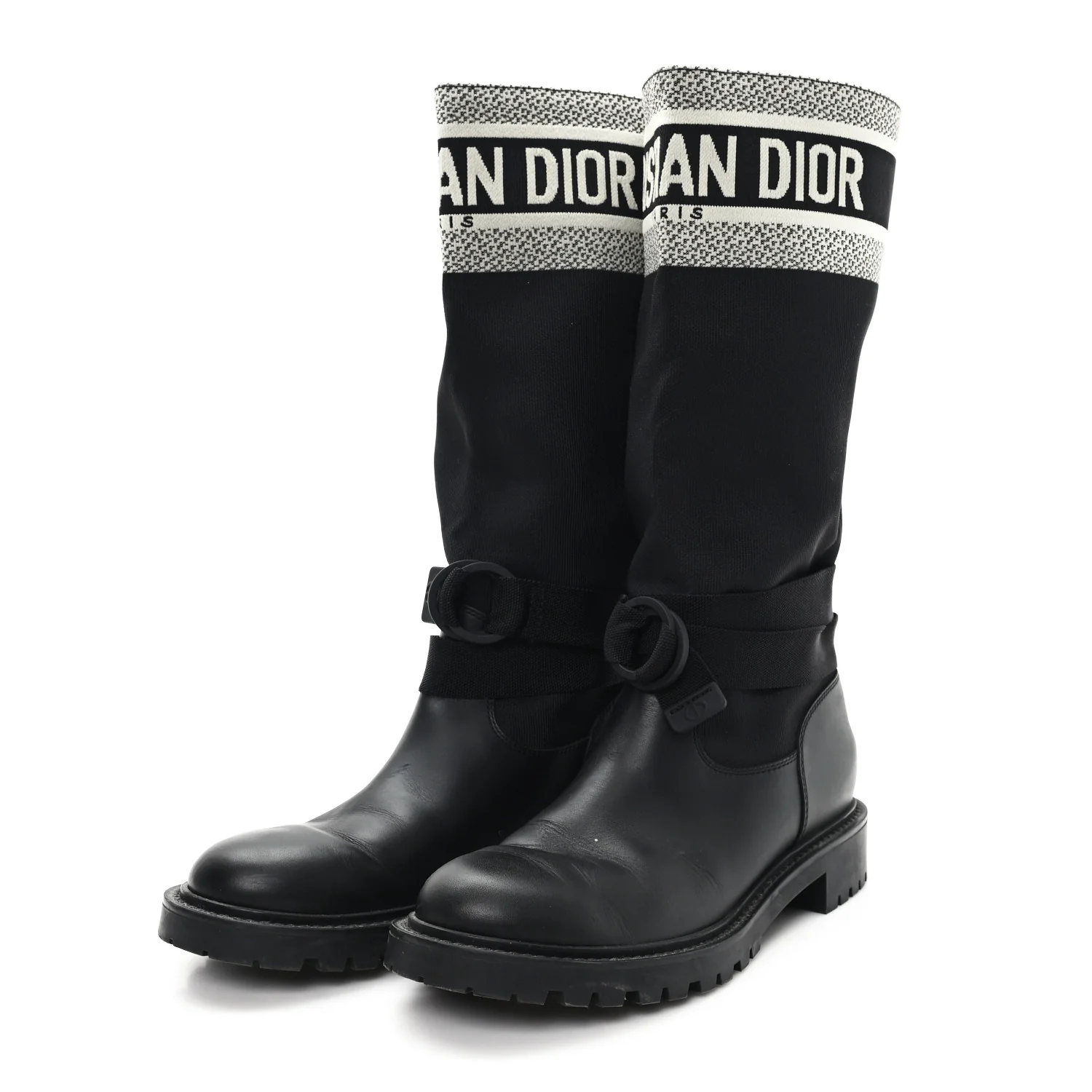 Calfskin Technical Fabric D-Major Boots 39 Black White - Image 4