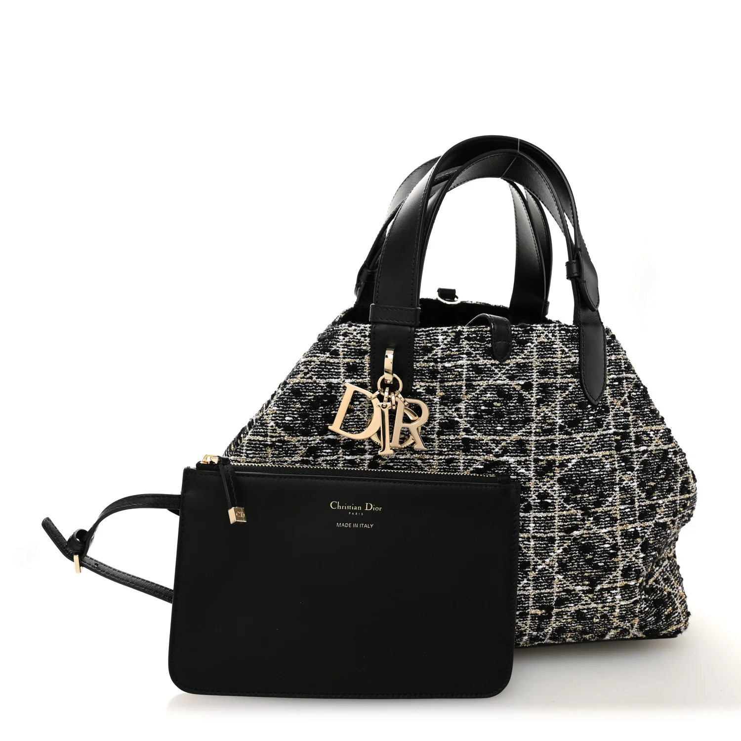 Calfskin Tweed Cannage Medium Toujours Black Gold White - Image 3