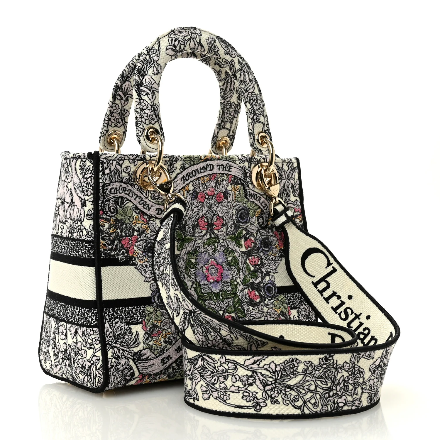 Canvas Around the World Embroidered Medium Lady D-Lite White Multicolor - Image 3