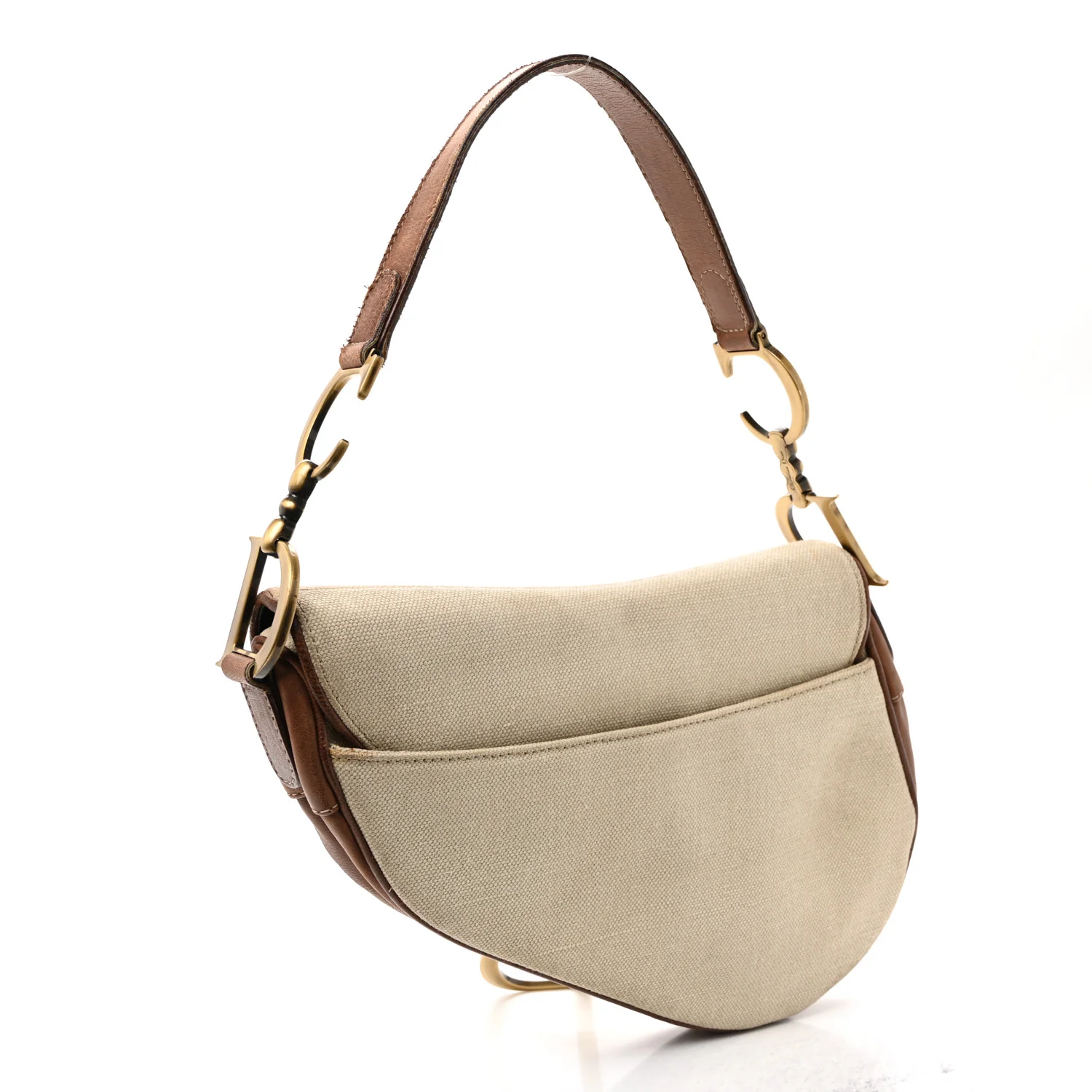 Canvas Calfskin Saddle Bag Beige - Image 3