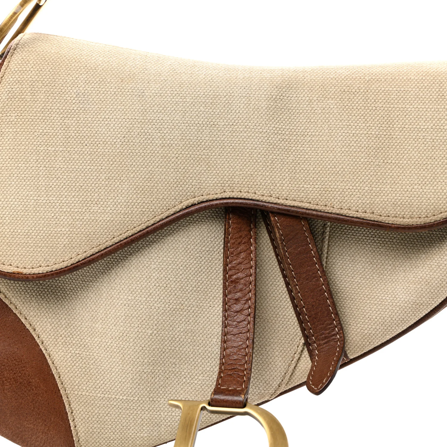 Canvas Calfskin Saddle Bag Beige - Image 8