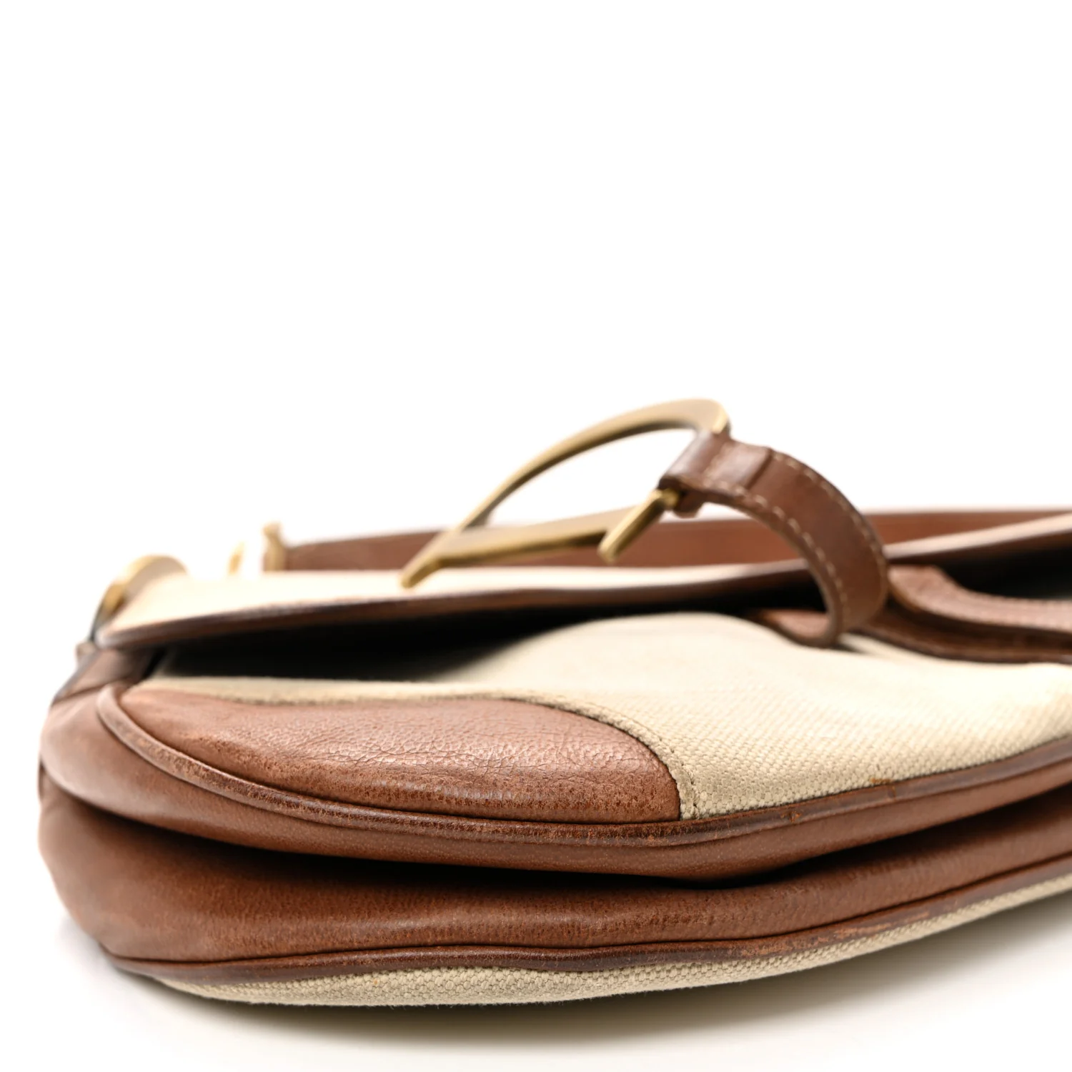Canvas Calfskin Saddle Bag Beige - Image 9