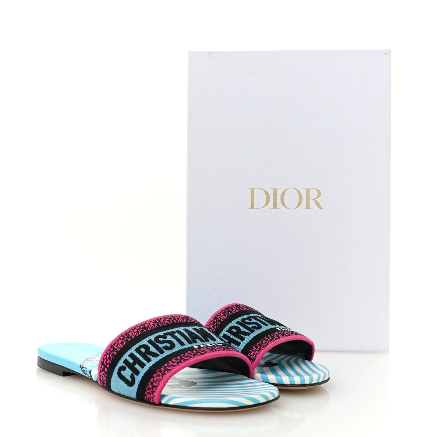 Canvas D-Jungle Pop Embroidered Dway Flat Slide Sandals 37 Bright Blue Pink Multicolor - Image 12