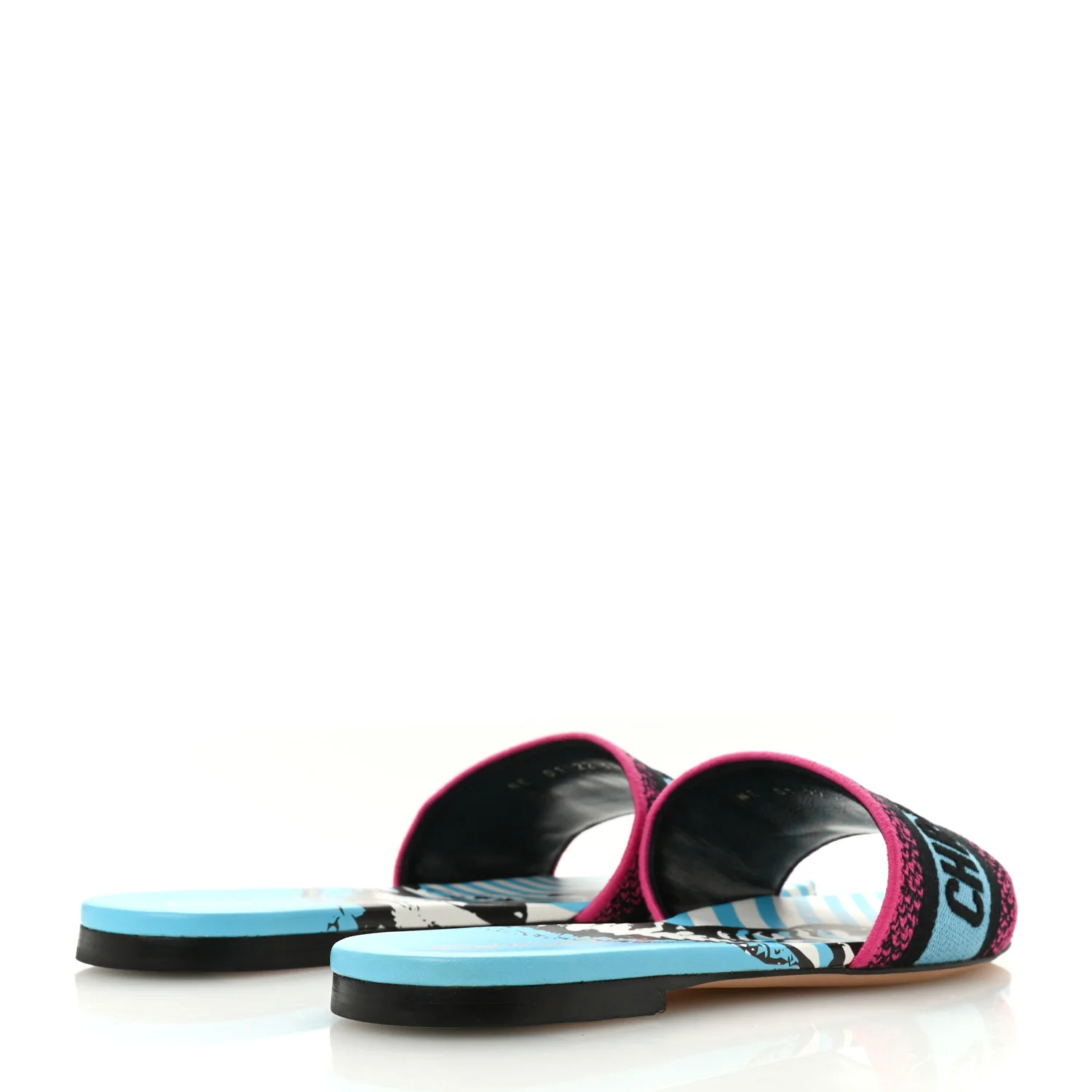 Canvas D-Jungle Pop Embroidered Dway Flat Slide Sandals 37 Bright Blue Pink Multicolor - Image 5