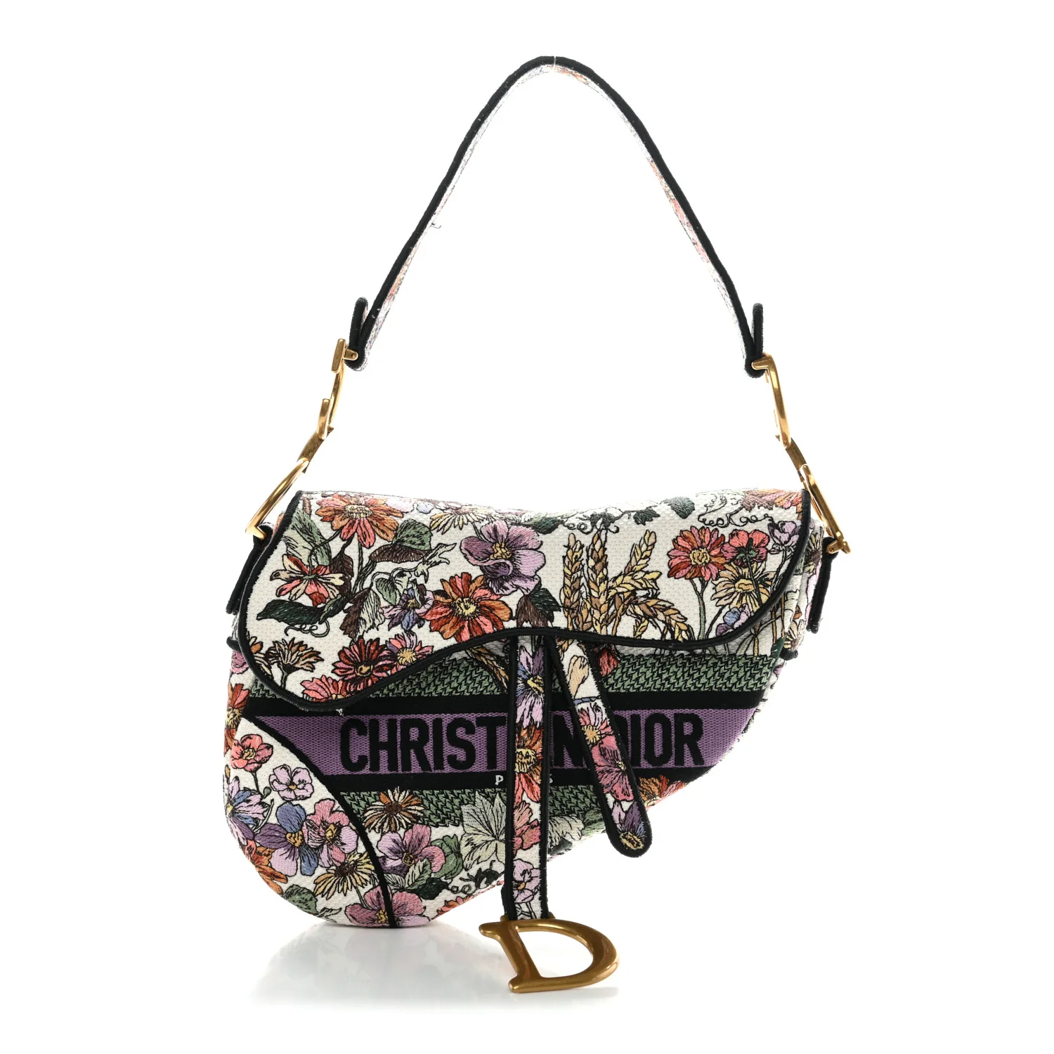 Canvas Embroidered 4 Saisons Été Saddle Bag White Multicolor