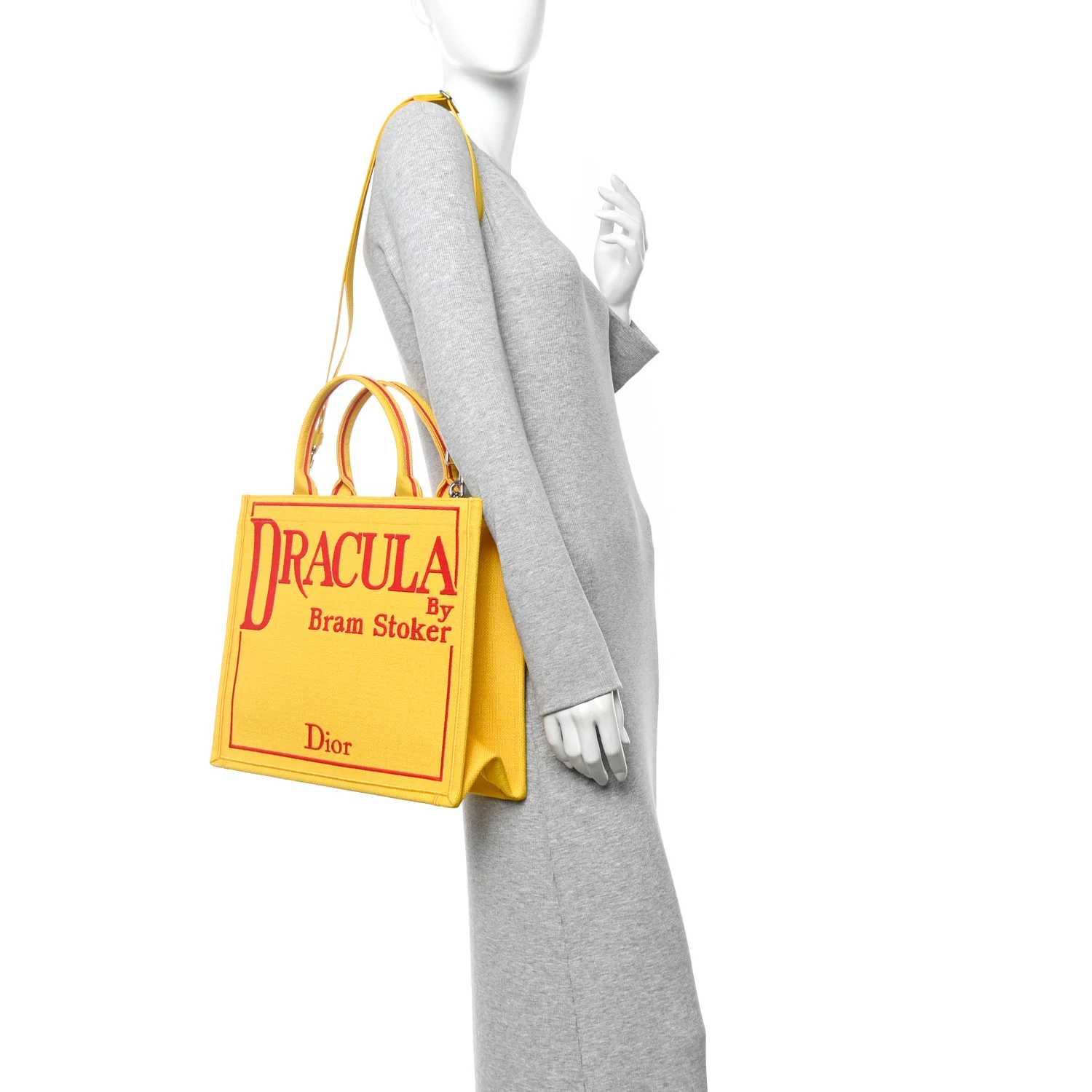 Canvas Embroidered Book Cover Medium Book Tote Yellow Red - Image 2