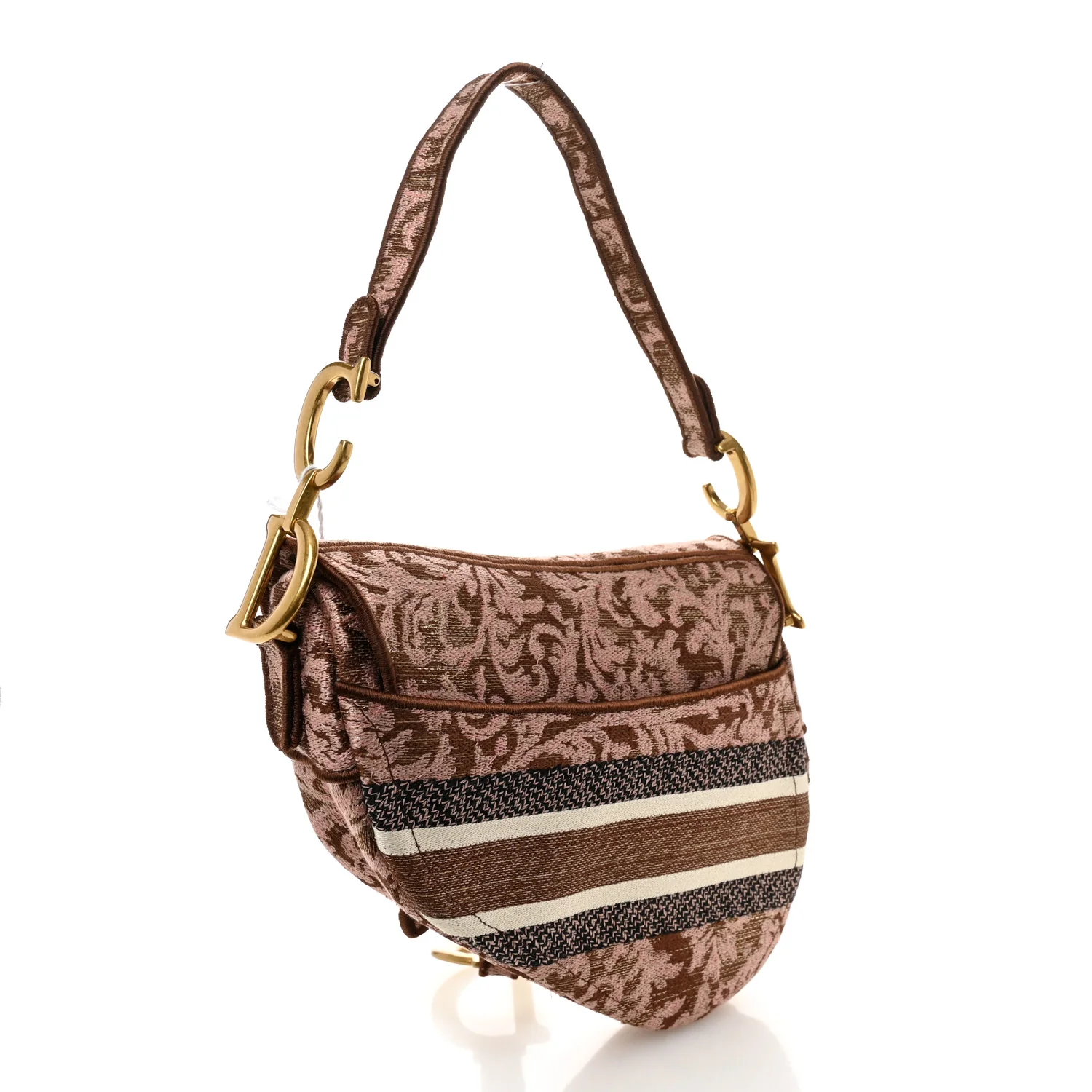 Canvas Embroidered Brocart Saddle Bag Metallic Pink - Image 3