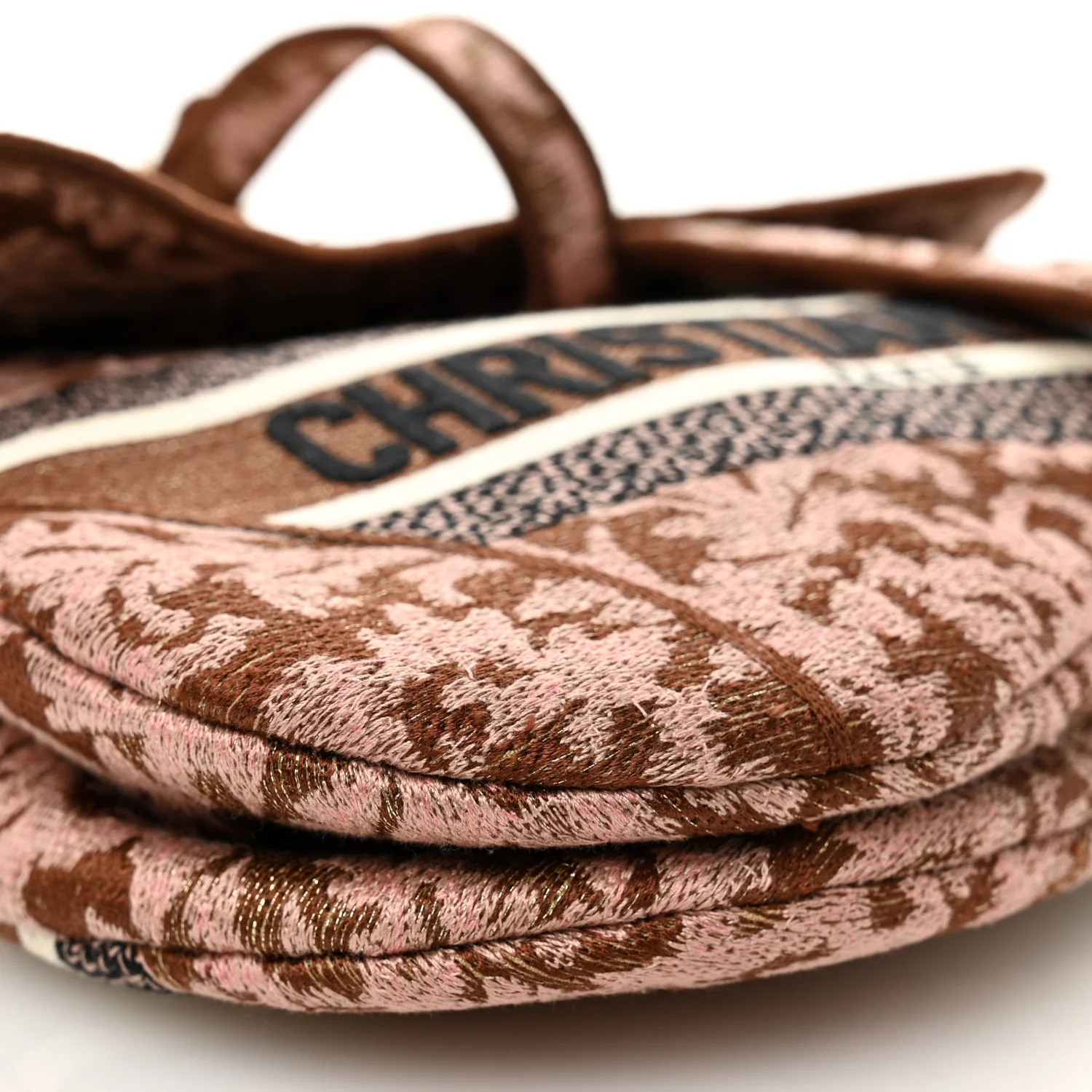 Canvas Embroidered Brocart Saddle Bag Metallic Pink - Image 9
