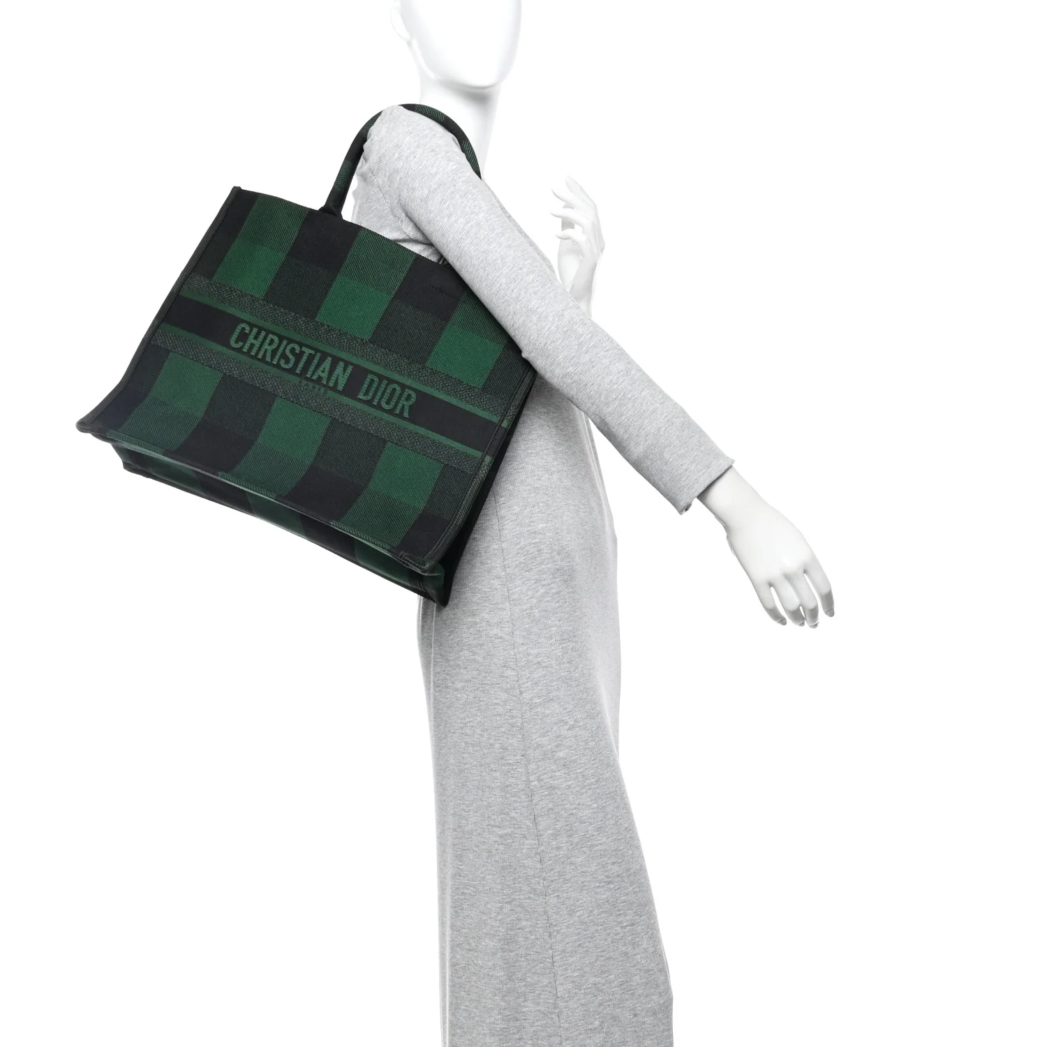 Canvas Embroidered Checkered Book Tote Black Green - Image 2