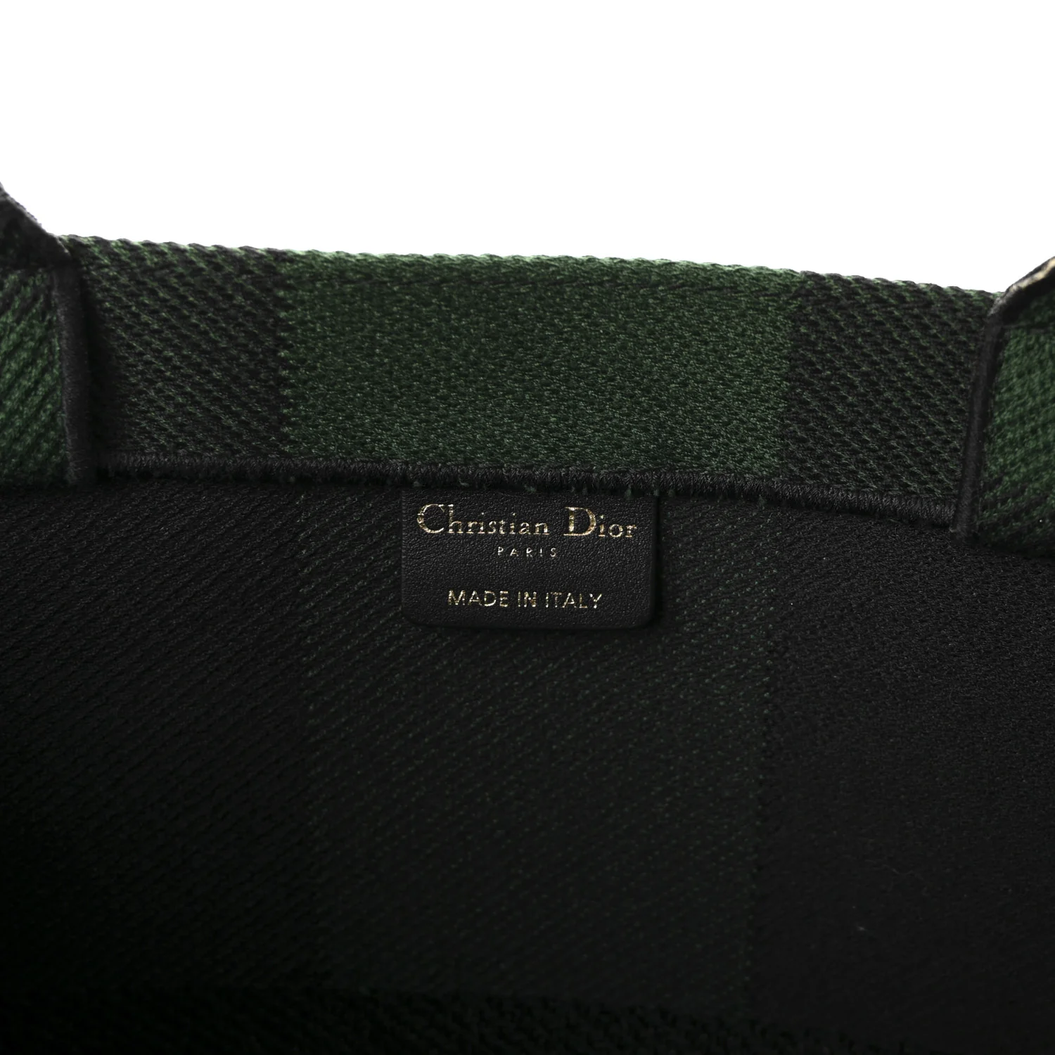 Canvas Embroidered Checkered Book Tote Black Green - Image 6