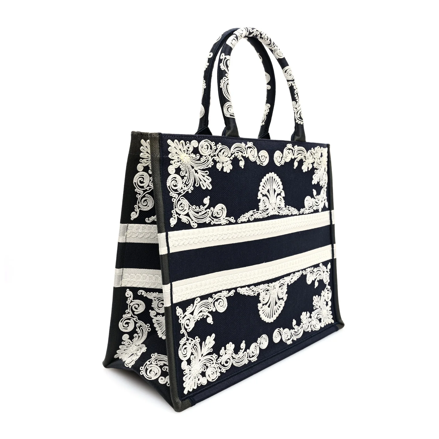 Canvas Embroidered Cornely Book Tote Blue White - Image 3