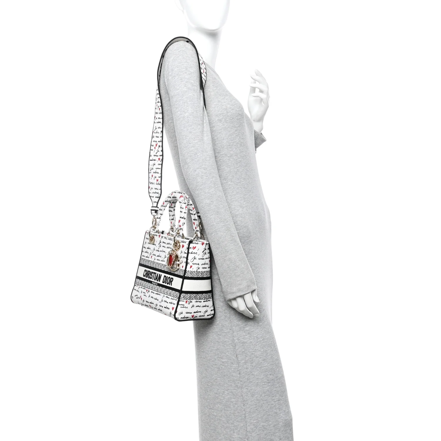 Canvas Embroidered Dioramour Je Vous Adore Medium Lady D-Lite  White Black Red - Image 2