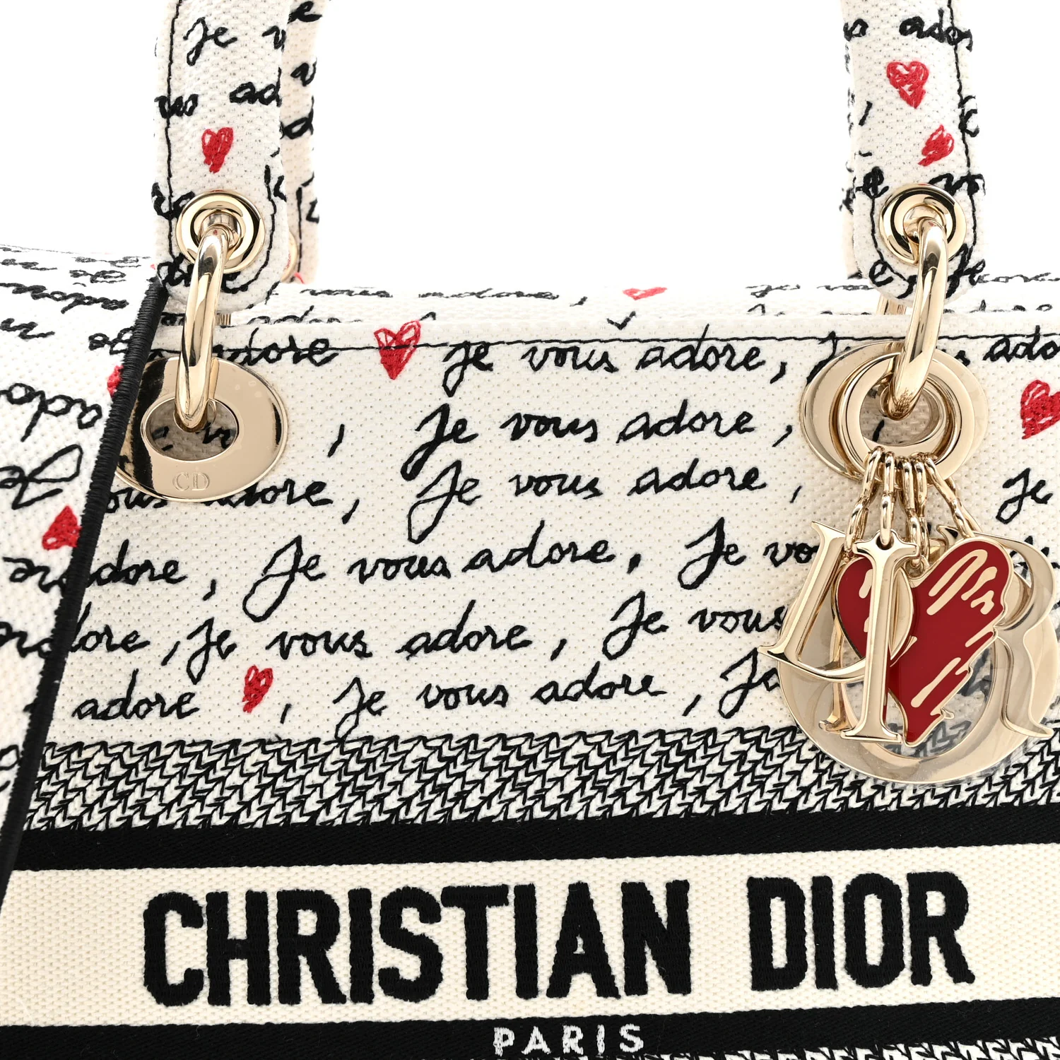 Canvas Embroidered Dioramour Je Vous Adore Medium Lady D-Lite  White Black Red - Image 8