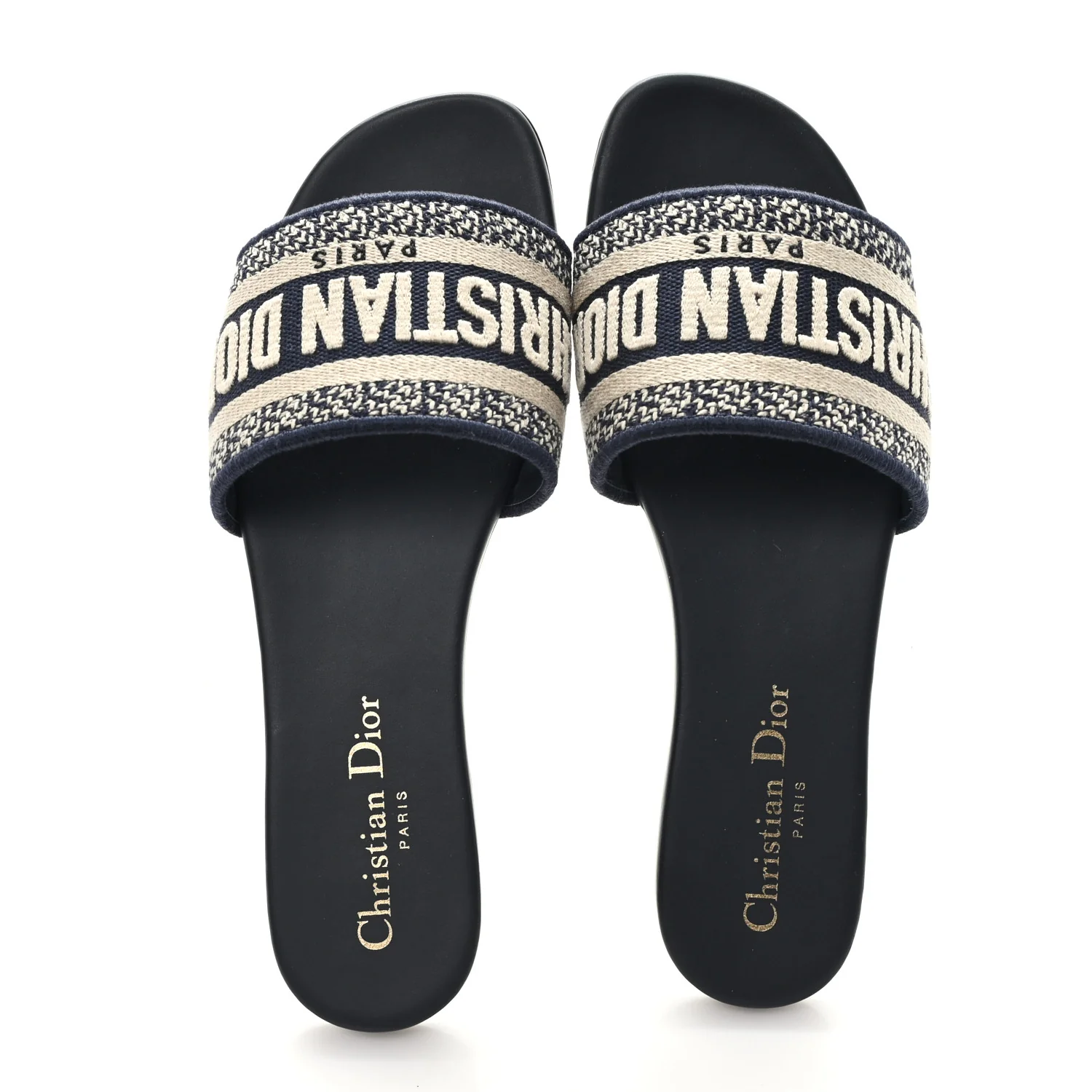 Canvas Embroidered Dway Mules Slide Sandals 36.5 Deep Blue - Image 2