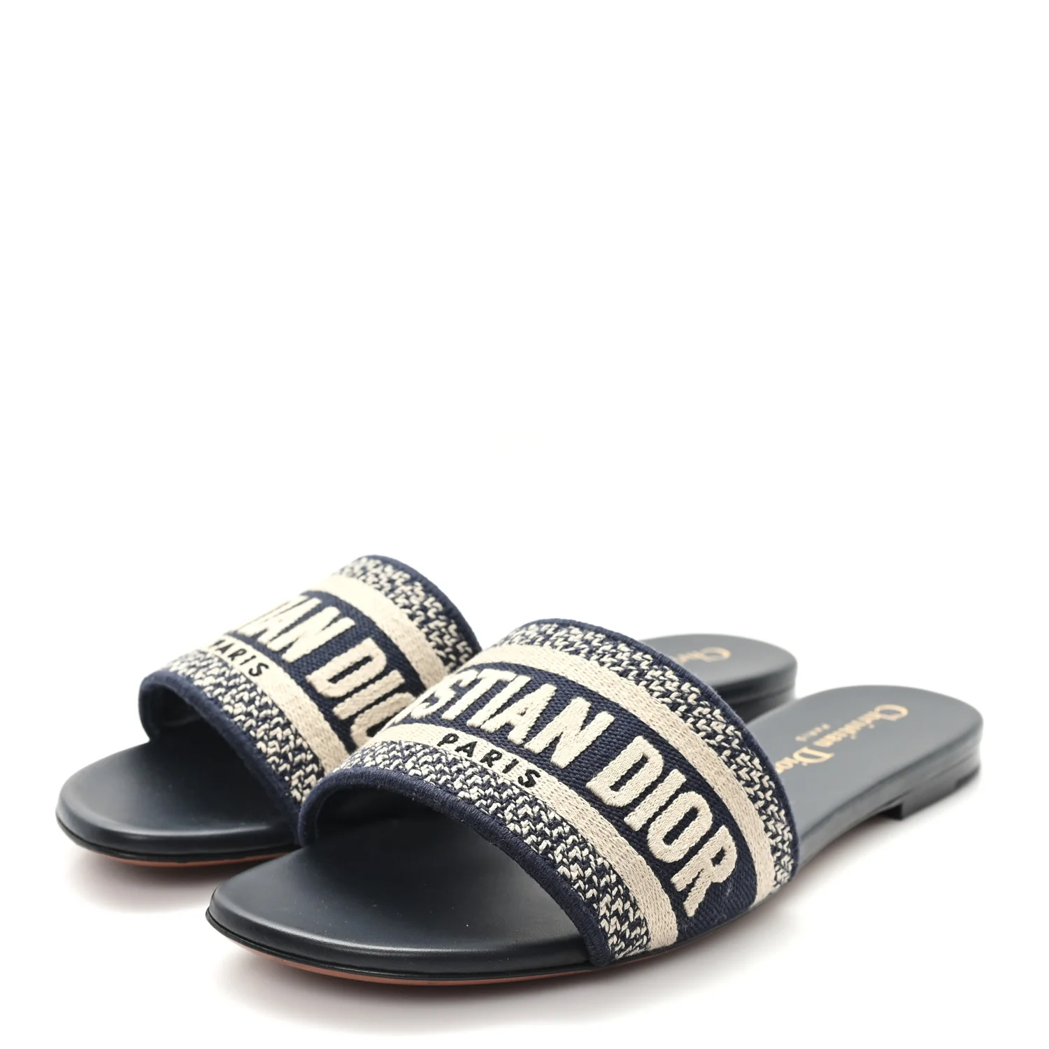 Canvas Embroidered Dway Mules Slide Sandals 36.5 Deep Blue - Image 4