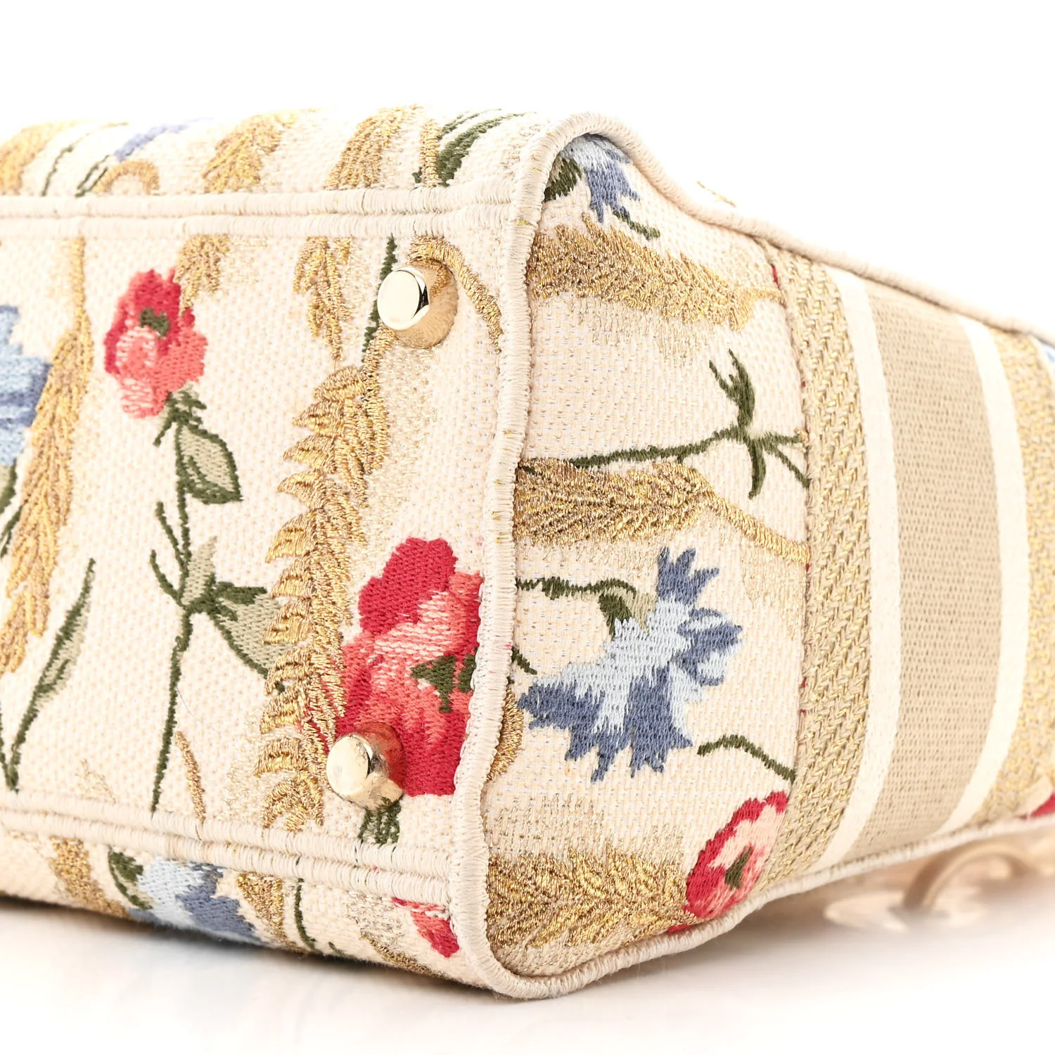 Canvas Embroidered Hibiscus Printed Medium Lady D-Lite Beige Multicolor - Image 10