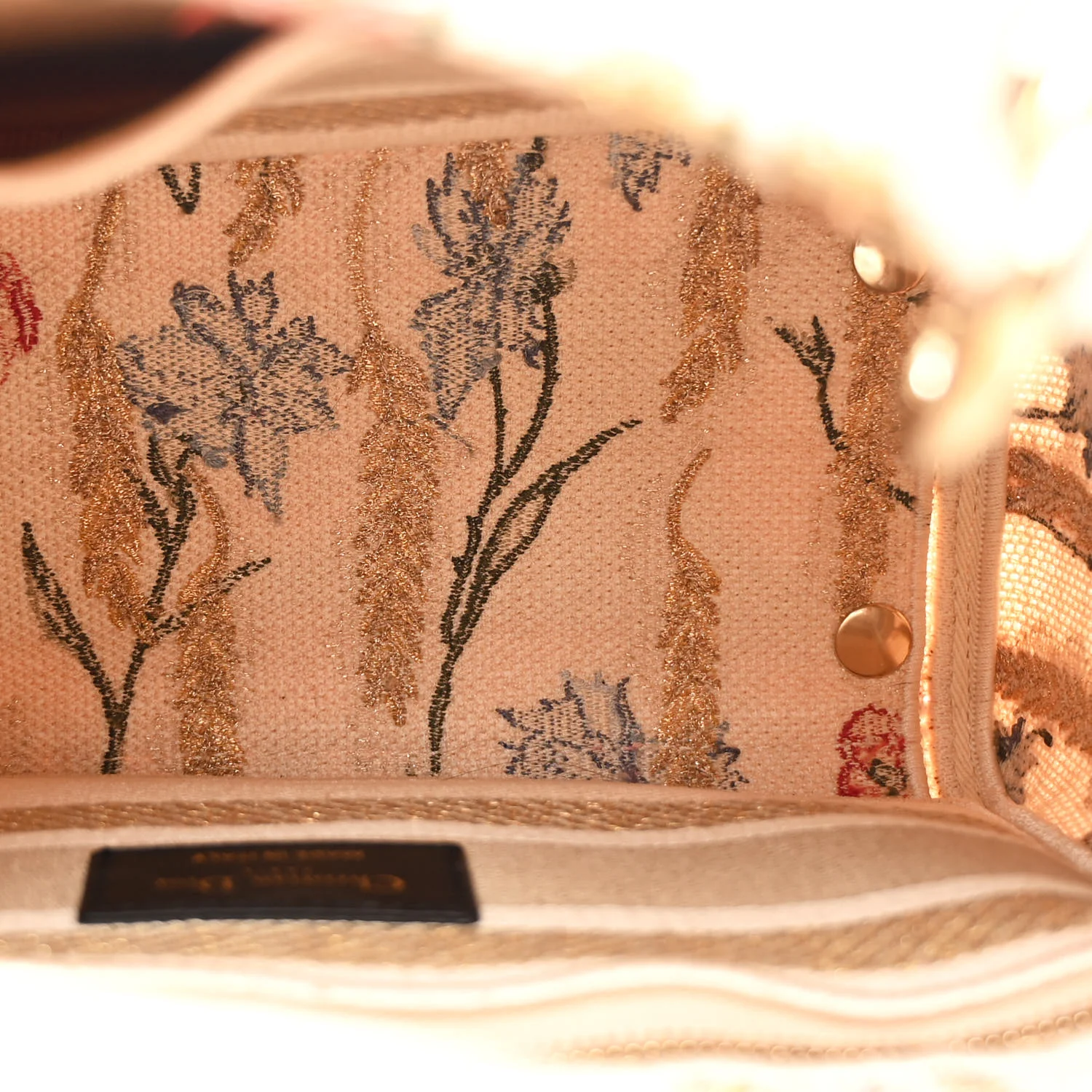 Canvas Embroidered Hibiscus Printed Medium Lady D-Lite Beige Multicolor - Image 5