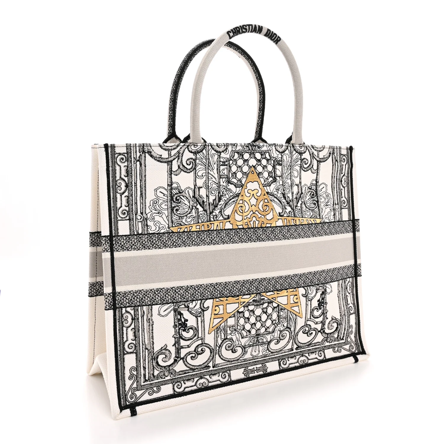 Canvas Embroidered Large Around The World Book Tote Black - Image 3